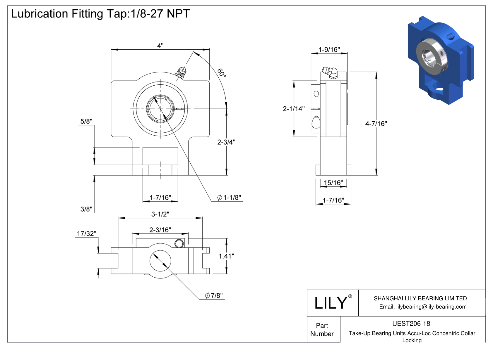 UEST206-18 收线轴承单元 Accu-Loc 同心轴环锁定 cad drawing