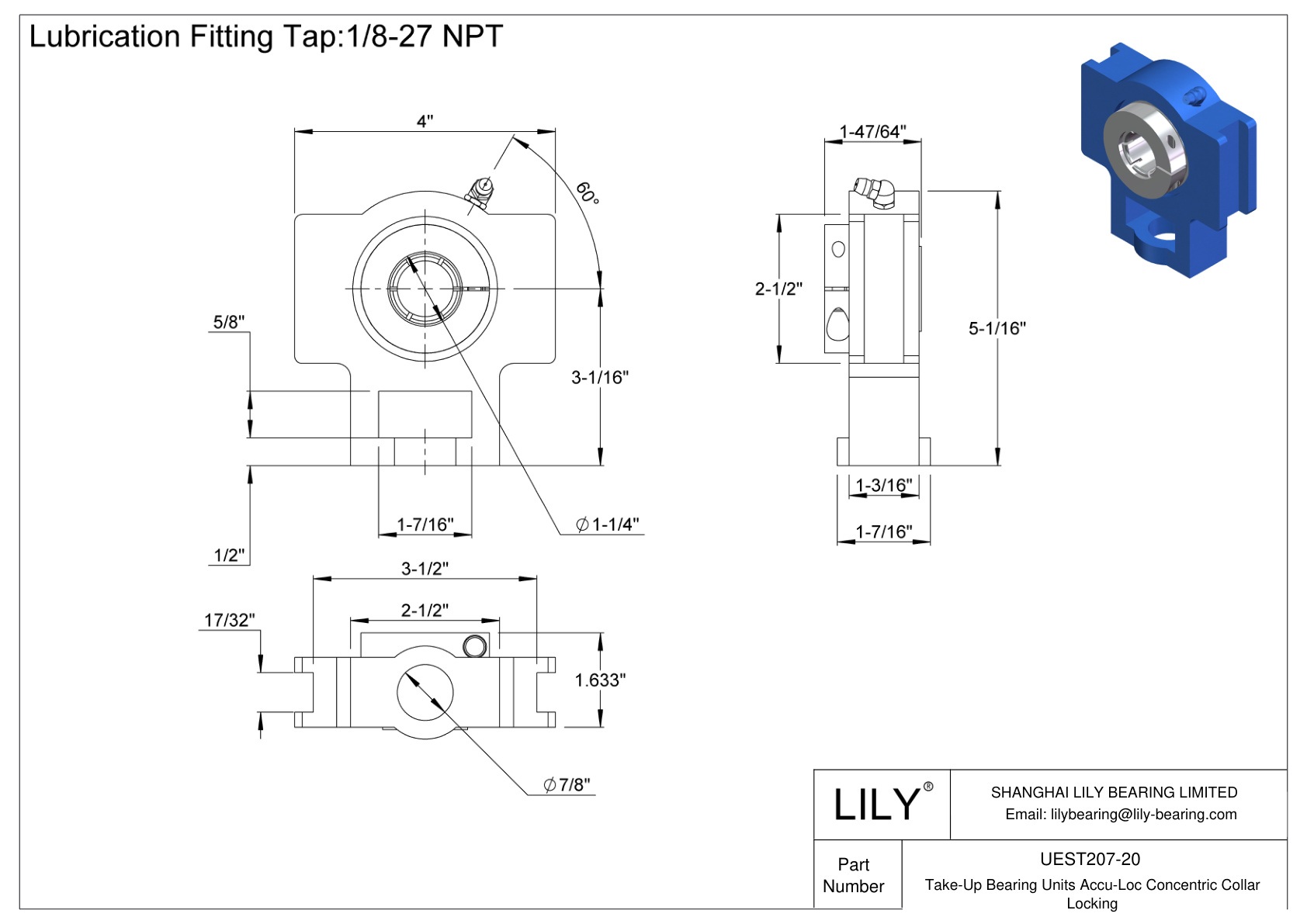 UEST207-20 Unidades de rodamiento de apoyo Accu-Loc Bloqueo de collar concéntrico cad drawing