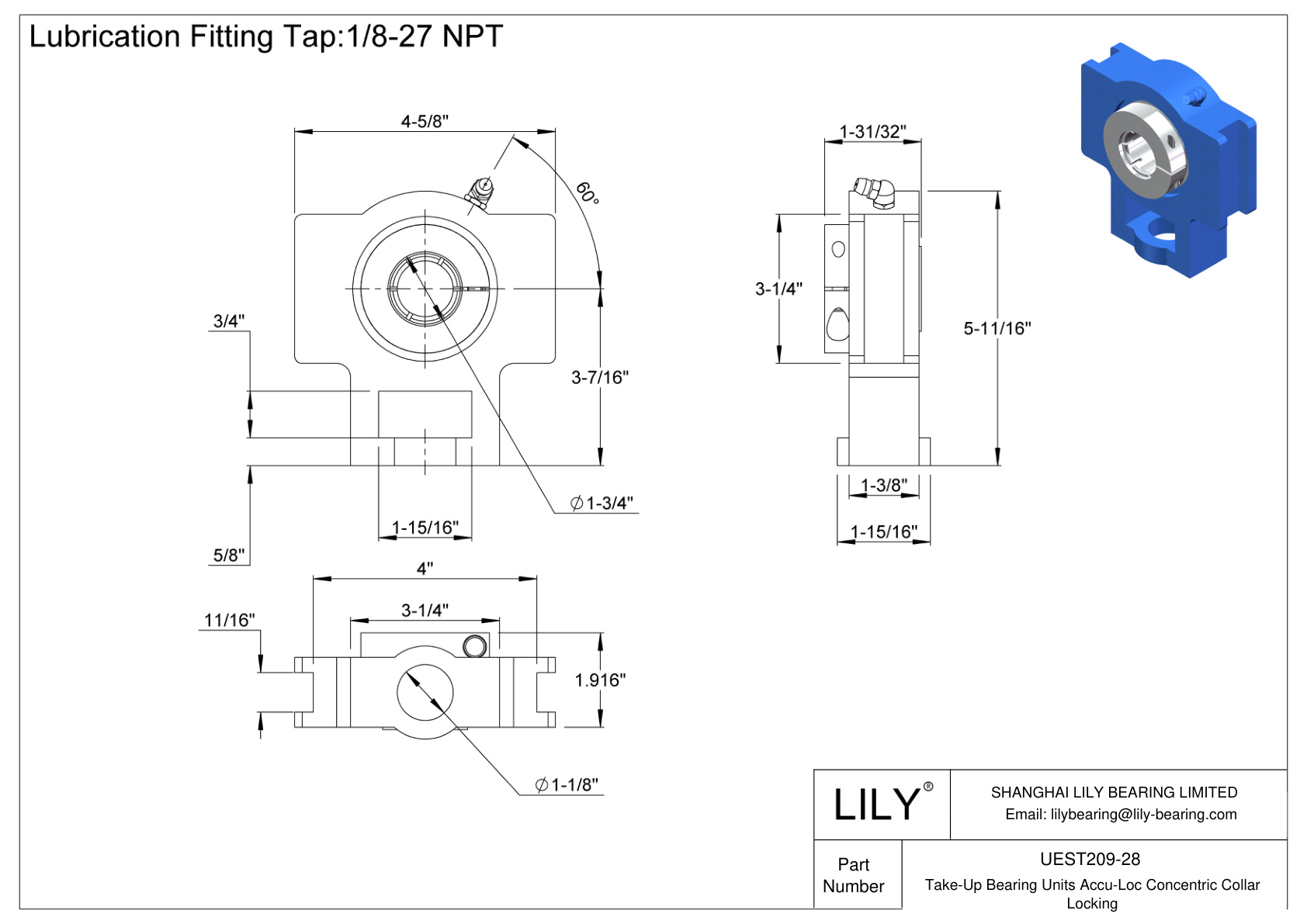 UEST209-28 Unidades de rodamiento de apoyo Accu-Loc Bloqueo de collar concéntrico cad drawing