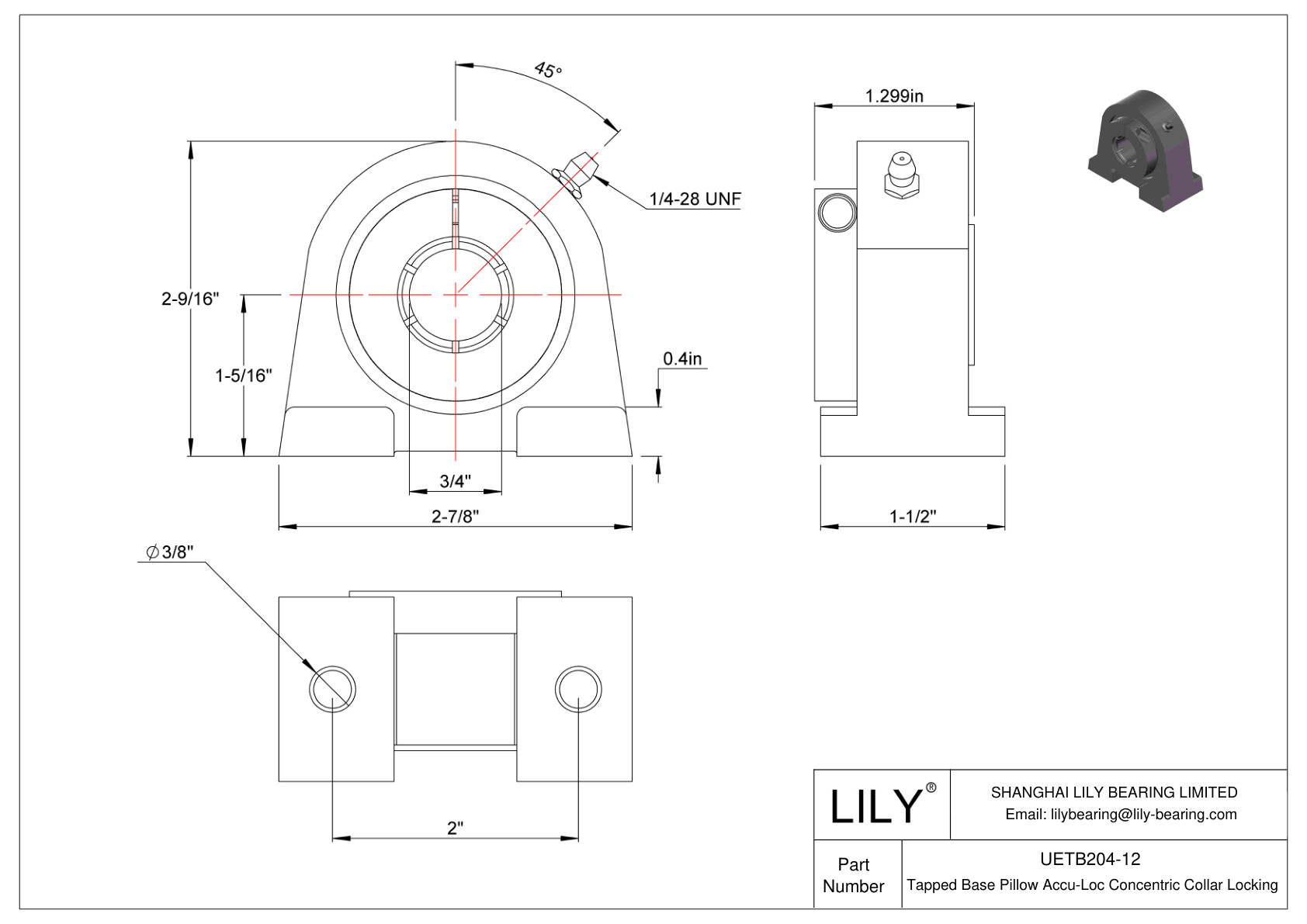 UETB204-12 Tapped Base Pillow Accu-Loc Concentric Collar Locking cad drawing