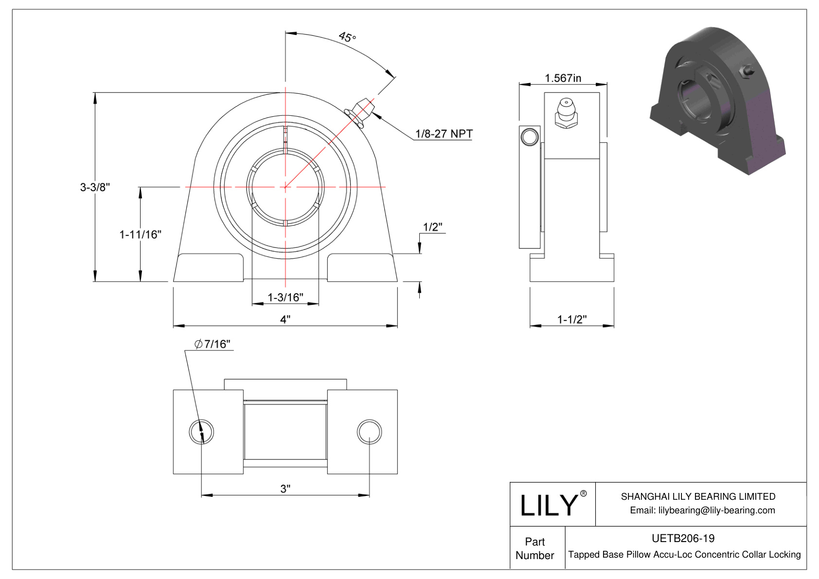 UETB206-19 Base roscada Almohadilla Accu-Loc Bloqueo de collar concéntrico cad drawing