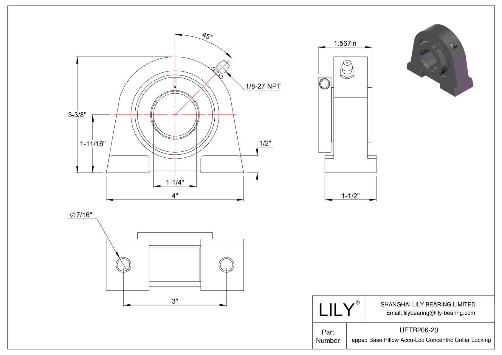 UETB206-20 Base roscada Almohadilla Accu-Loc Bloqueo de collar concéntrico cad drawing