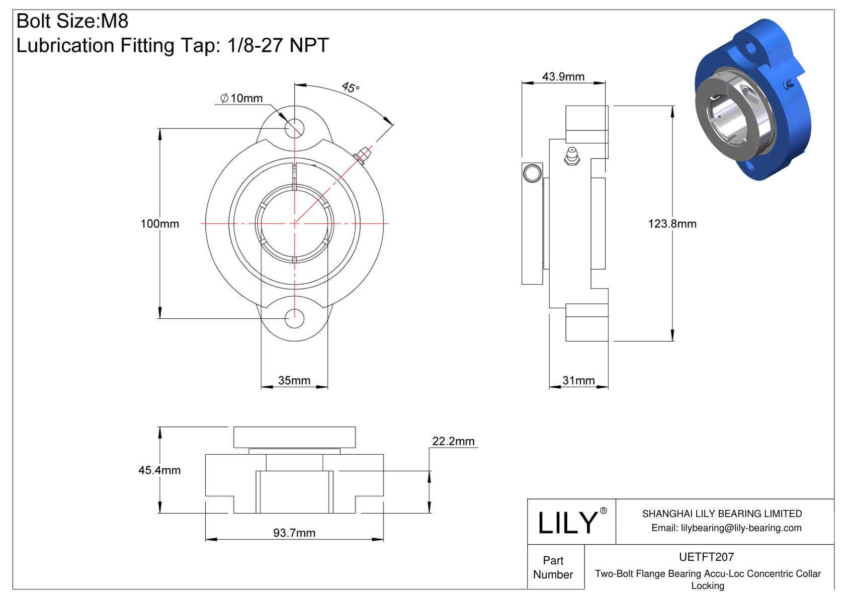 UETFT207 双螺栓法兰轴承 Accu-Loc 同心环锁定 cad drawing