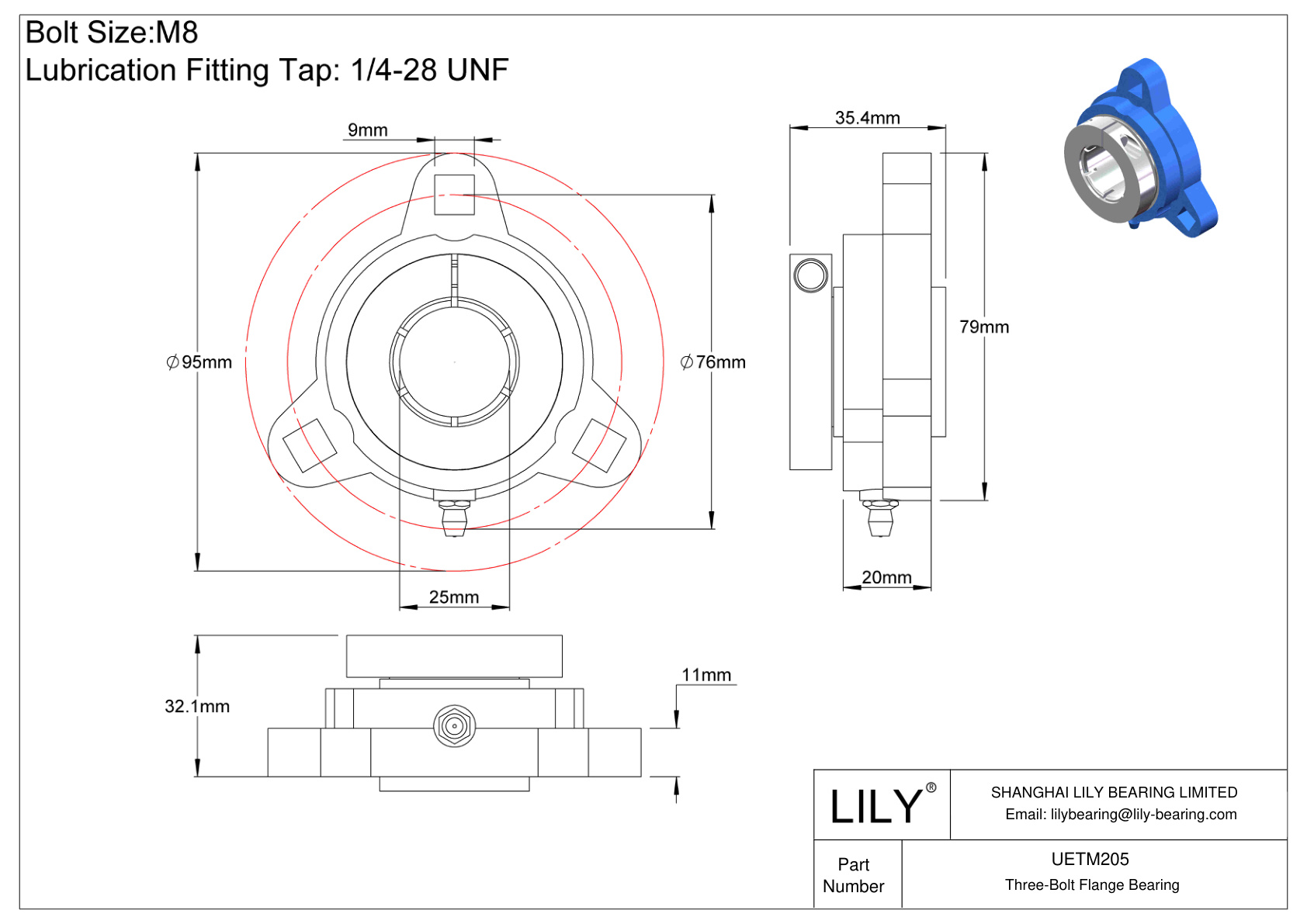 UETM205 三螺栓法兰轴承 Accu-Loc 同心环锁定 cad drawing