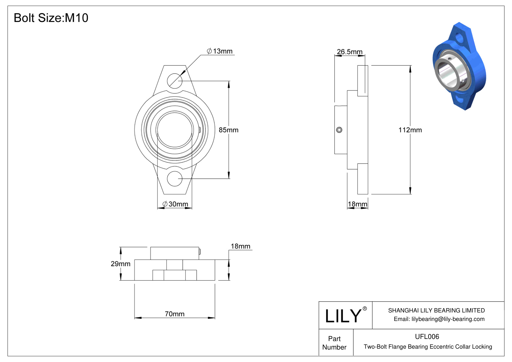 UFL006 双螺栓法兰轴承偏心套锁 cad drawing