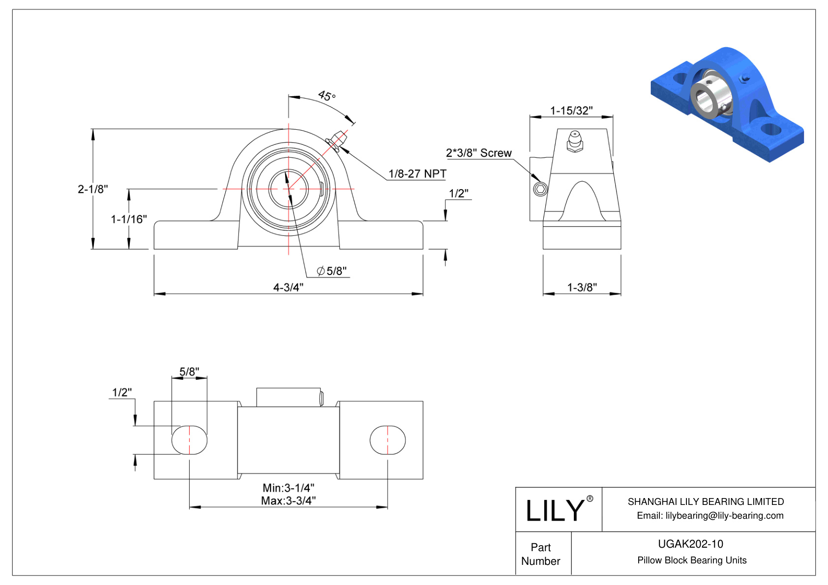 UGAK202-10 Rodamiento de bloque de almohadilla Collar excéntrico de bloqueo cad drawing