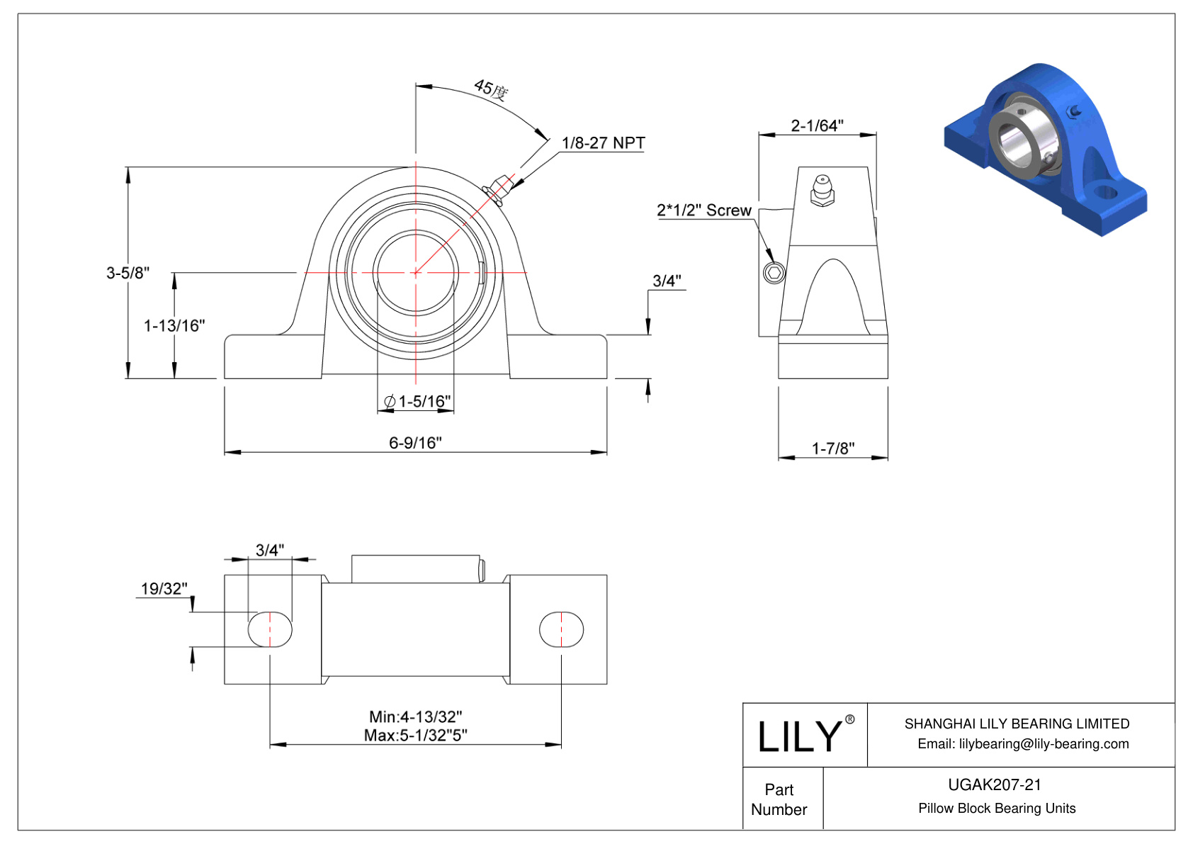 UGAK207-21 Rodamiento de bloque de almohadilla Collar excéntrico de bloqueo cad drawing