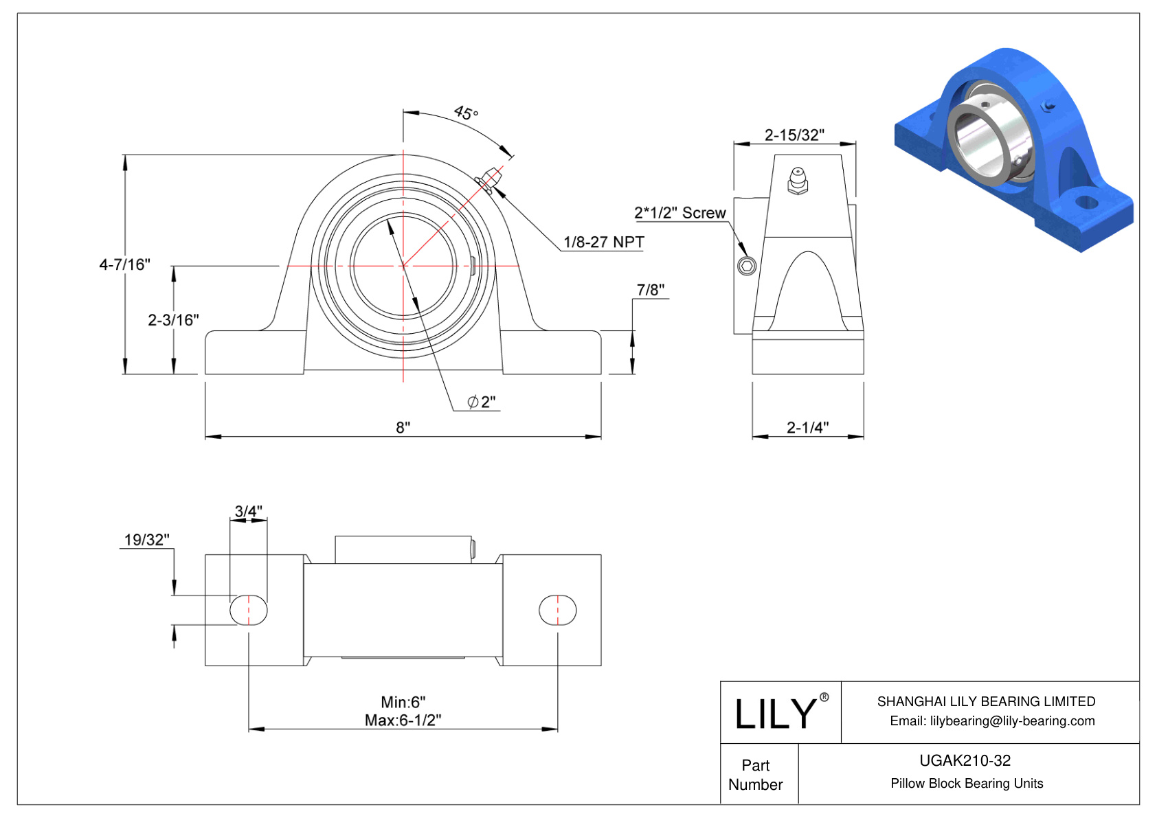 UGAK210-32 Pillow Block Bearing Eccentric Collar Locking cad drawing