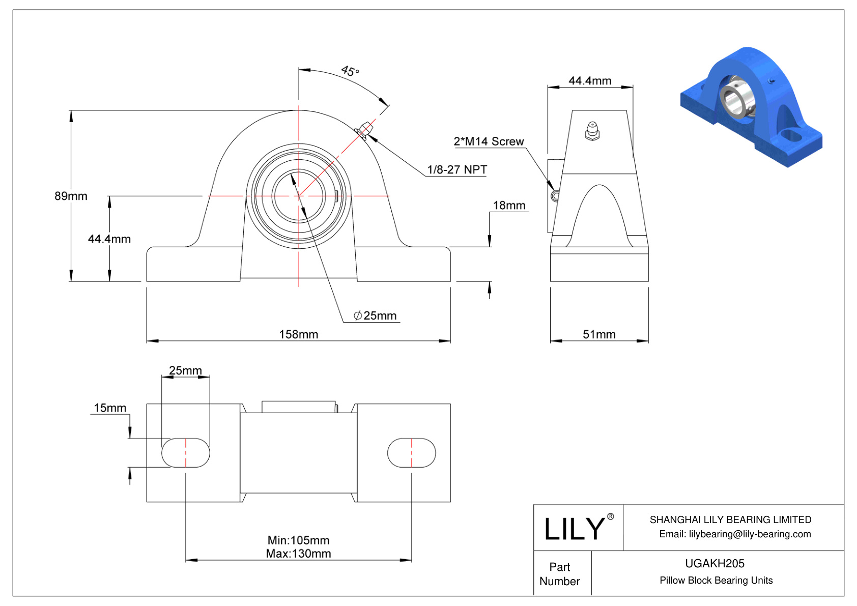 UGAKH205 Pillow Block Bearing Eccentric Collar Locking cad drawing