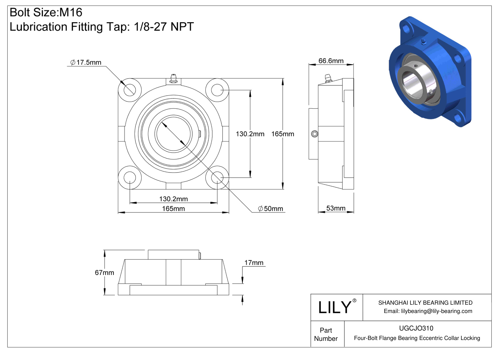 UGCJO310 Four-Bolt Flange Bearing Eccentric Collar Locking cad drawing