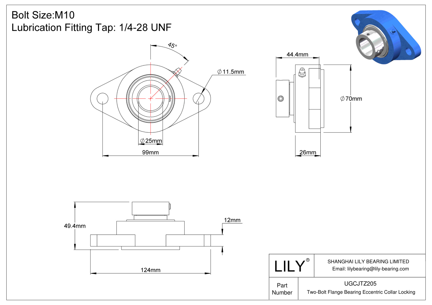 UGCJTZ205 Two-Bolt Flange Bearing Eccentric Collar Locking cad drawing