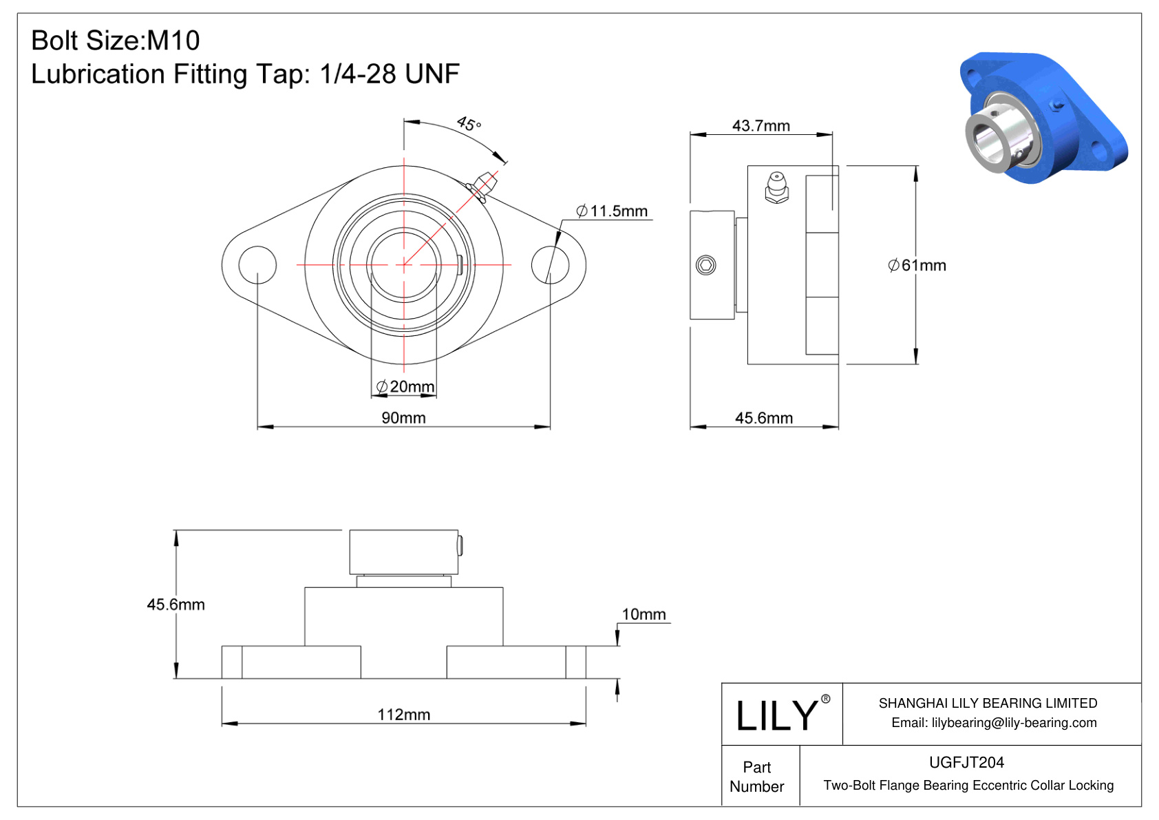 UGFJT204 Cojinete de brida de dos pernos Bloqueo de collar excéntrico cad drawing