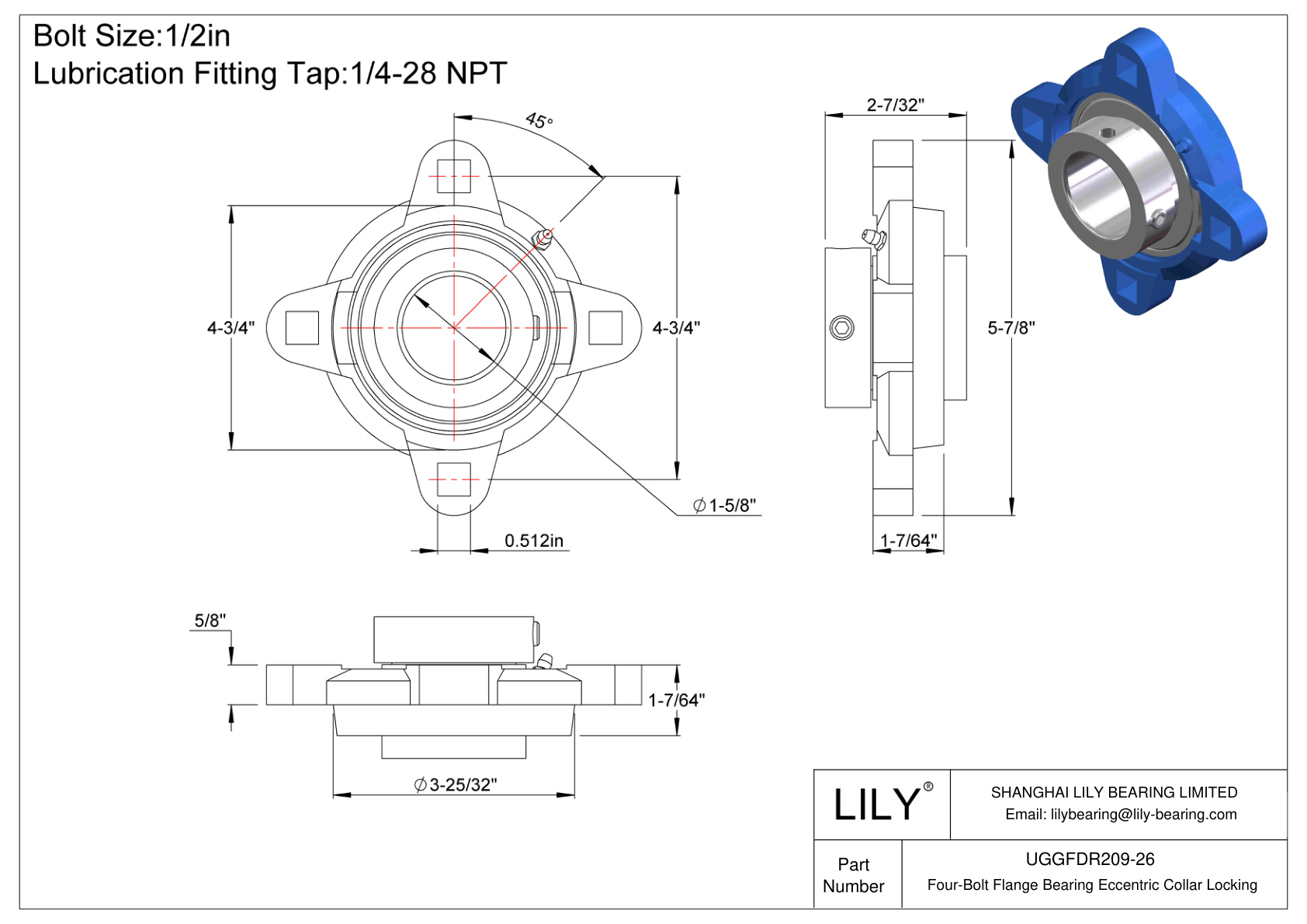 UGGFDR209-26 四螺栓法兰轴承偏心套锁 cad drawing