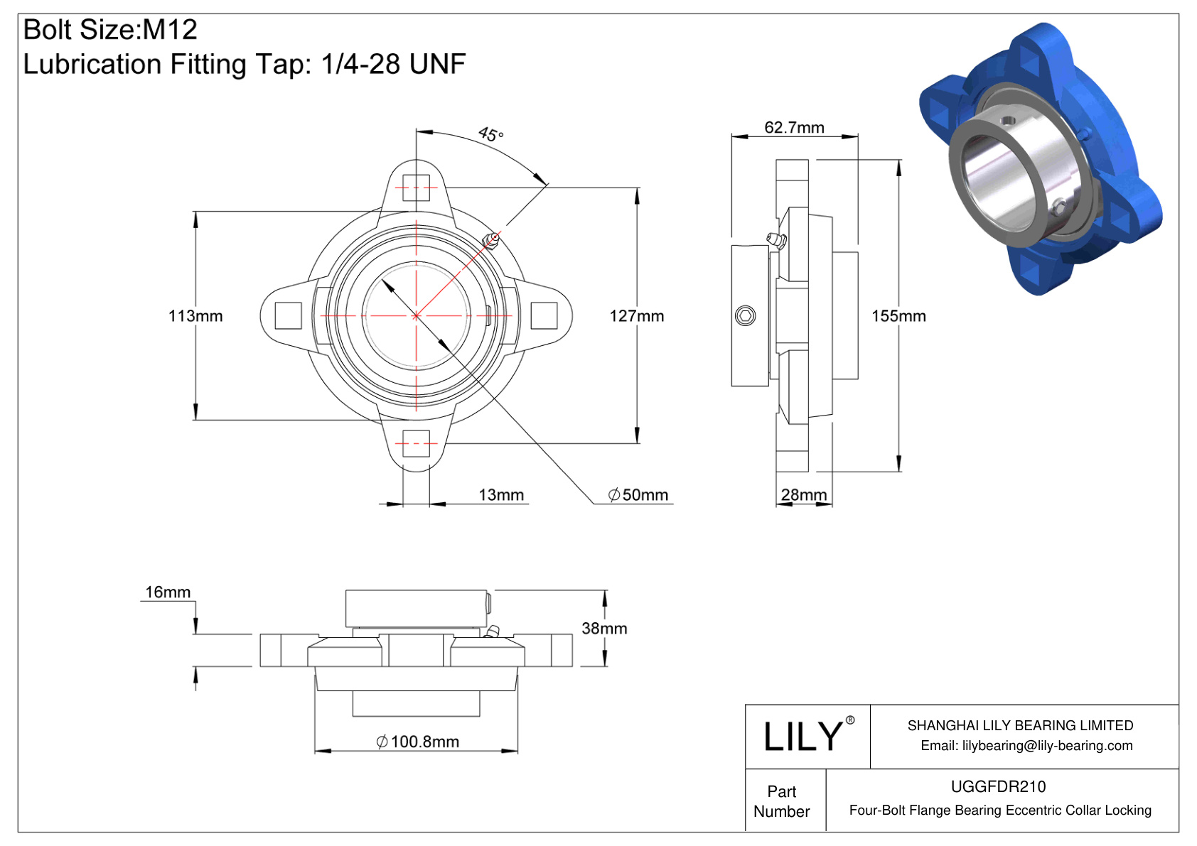 UGGFDR210 Cojinete de brida de cuatro tornillos Bloqueo de collar excéntrico cad drawing