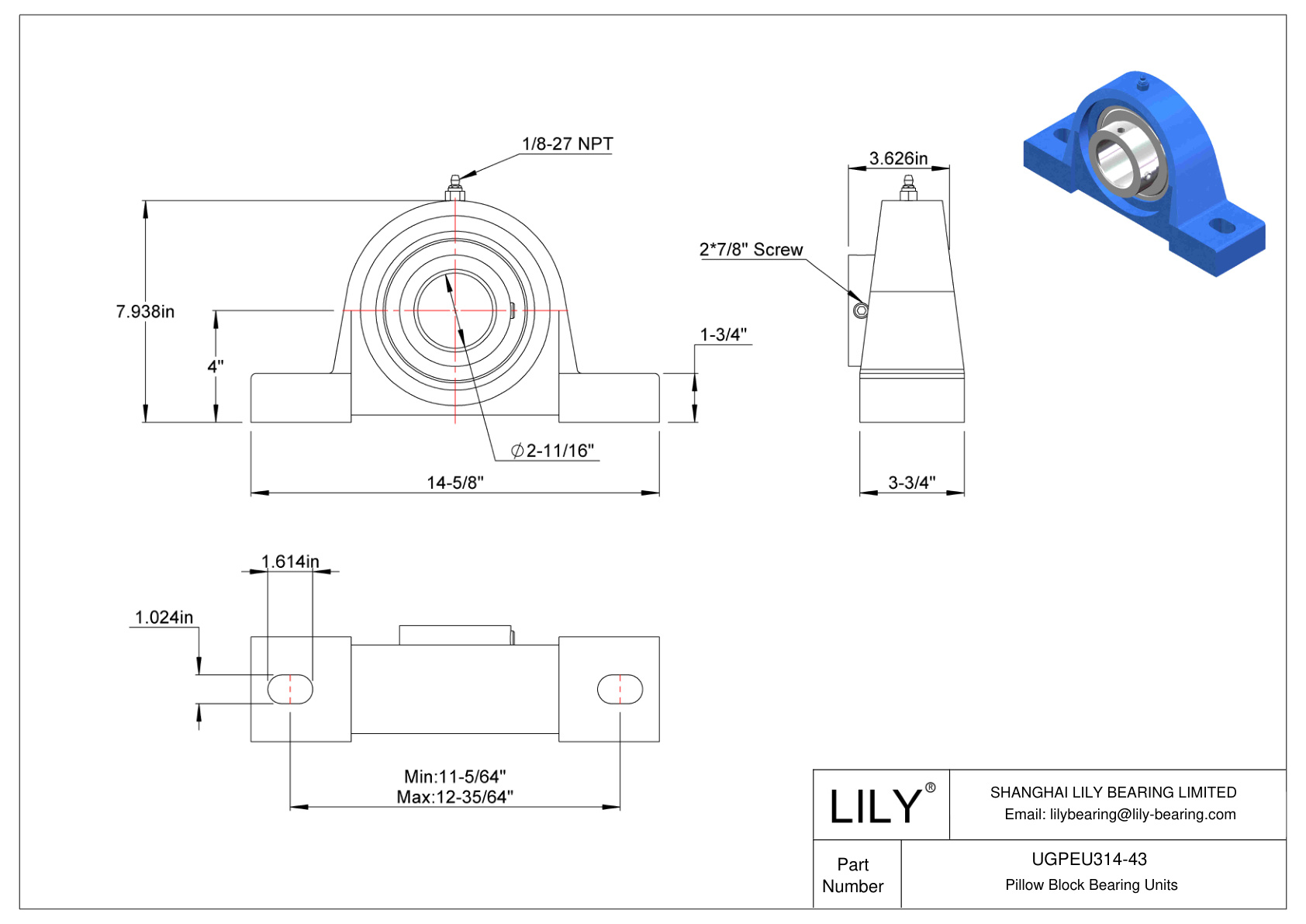 UGPEU314-43 Rodamiento de bloque de almohadilla Collar excéntrico de bloqueo cad drawing