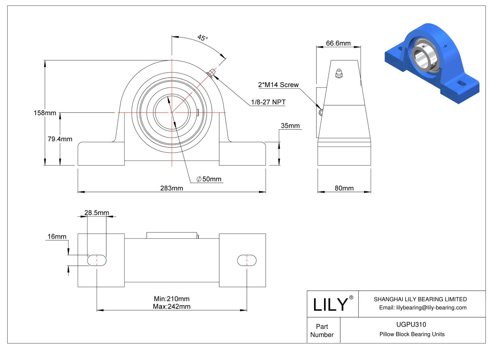 UGPU310 Rodamiento de bloque de almohadilla Collar excéntrico de bloqueo cad drawing