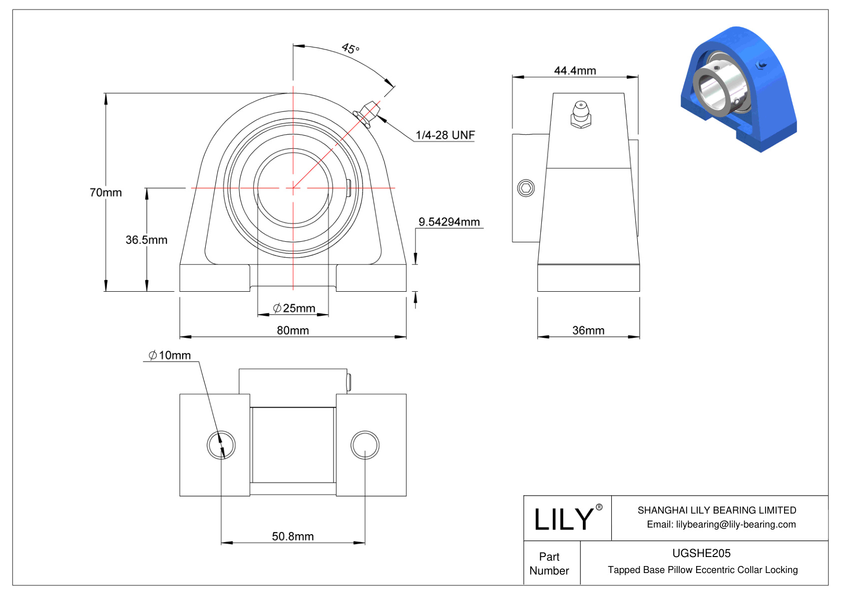 UGSHE205 Tapped Base Pillow Eccentric Collar Locking cad drawing