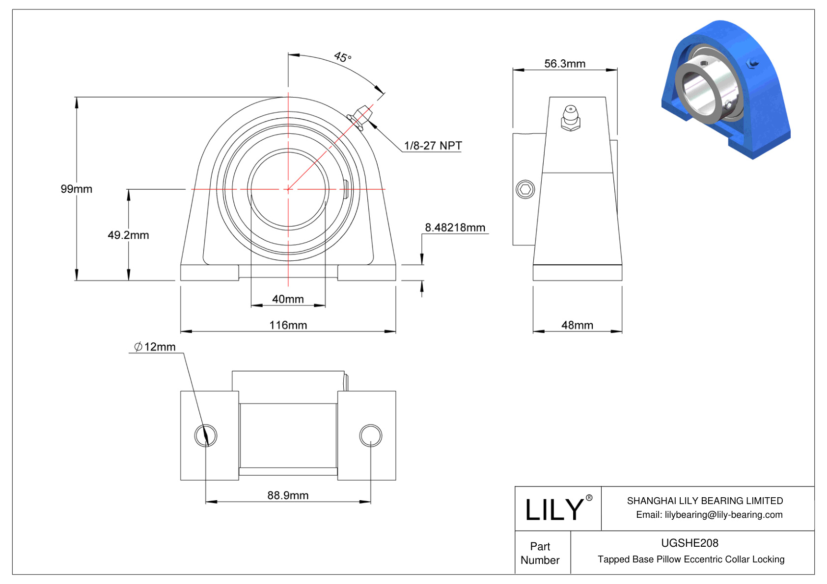 UGSHE208 Tapped Base Pillow Eccentric Collar Locking cad drawing