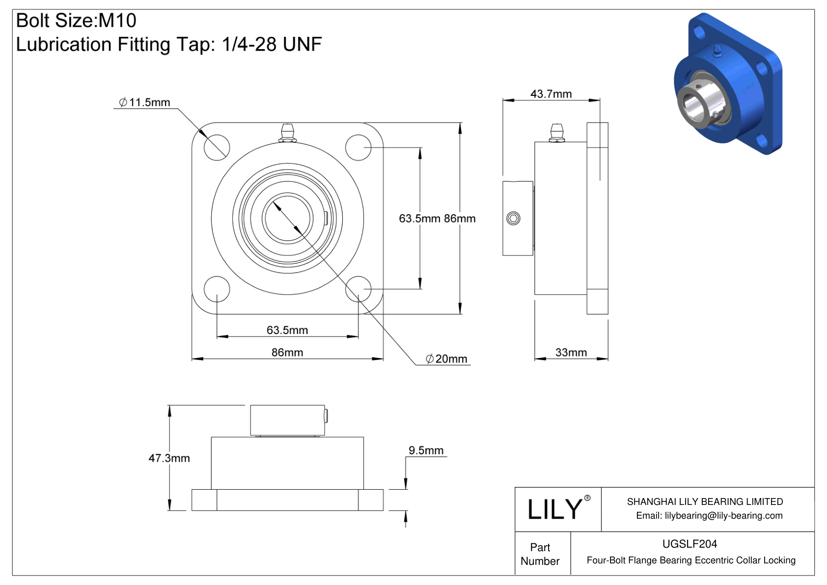 UGSLF204 Four-Bolt Flange Bearing Eccentric Collar Locking cad drawing