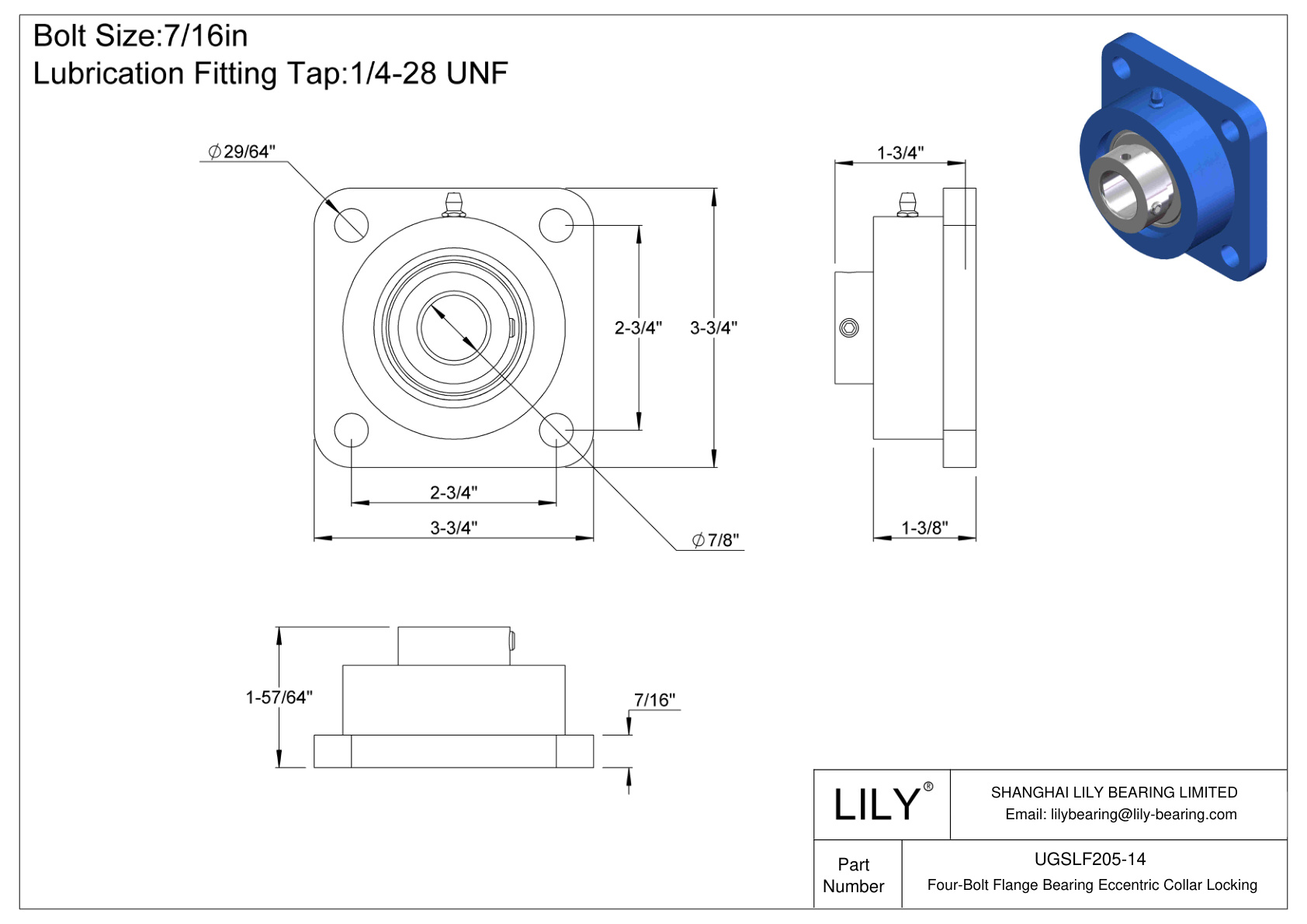 UGSLF205-14 四螺栓法兰轴承偏心套锁 cad drawing