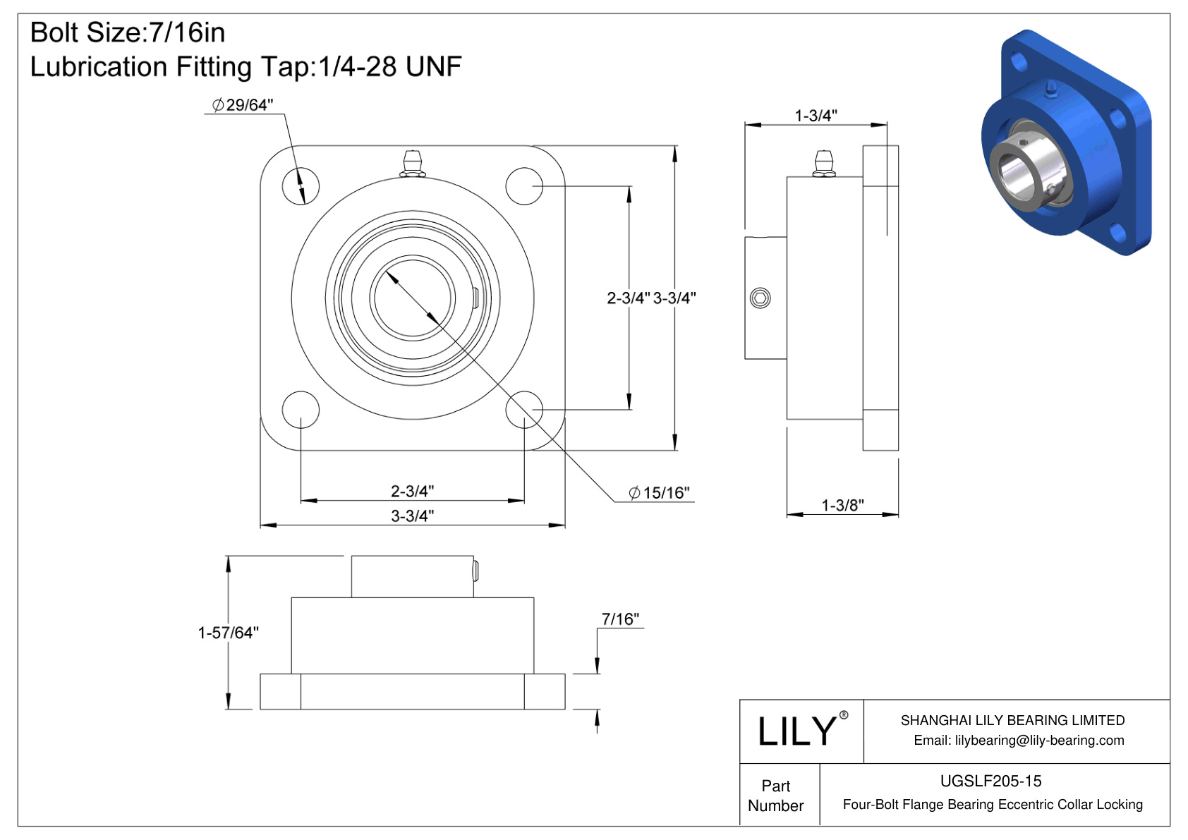 UGSLF205-15 四螺栓法兰轴承偏心套锁 cad drawing