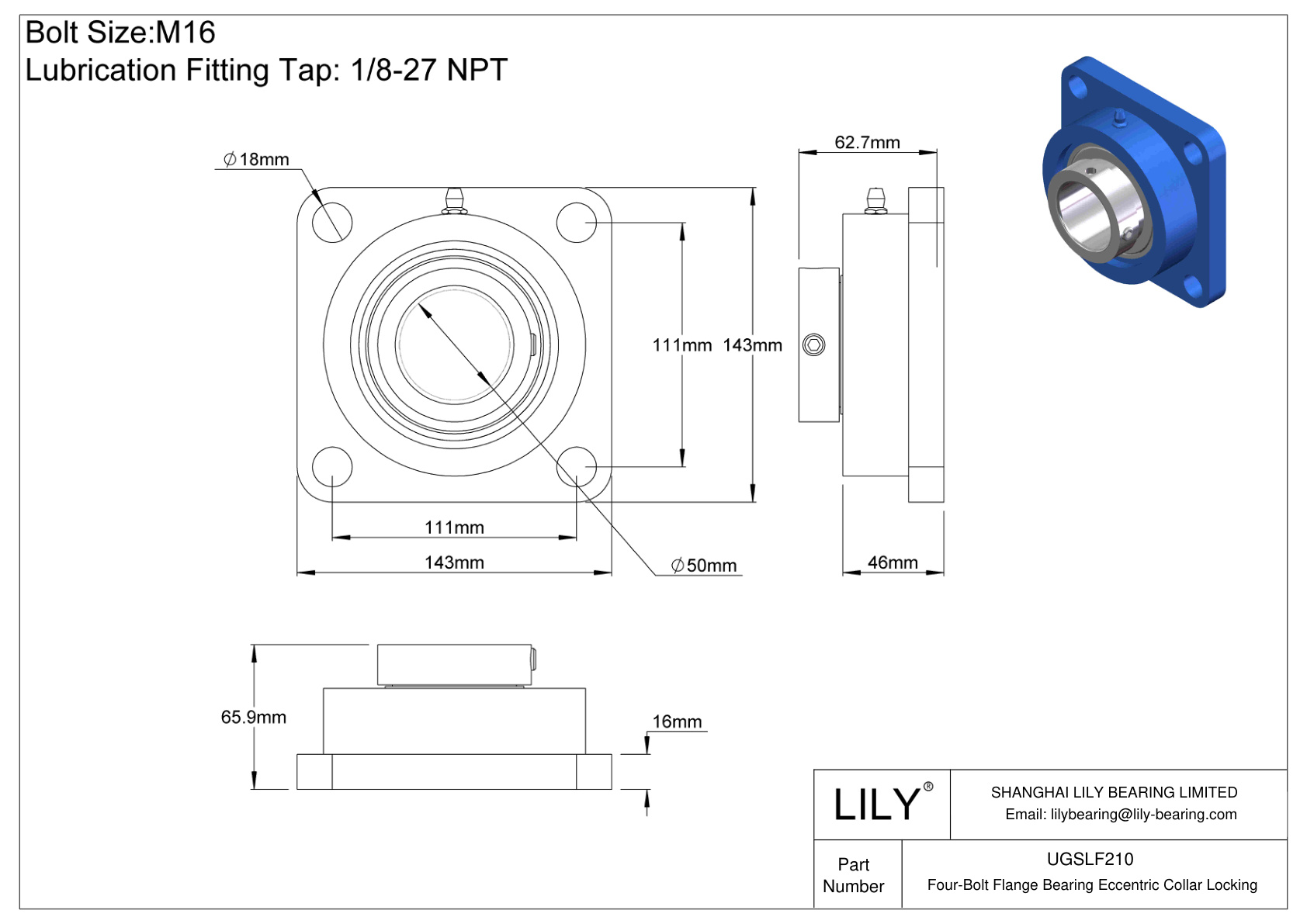 UGSLF210 Cojinete de brida de cuatro tornillos Bloqueo de collar excéntrico cad drawing