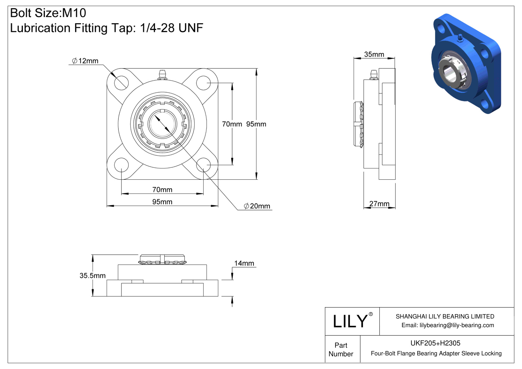 UKF205+H2305 四螺栓法兰轴承适配器套筒锁定 cad drawing