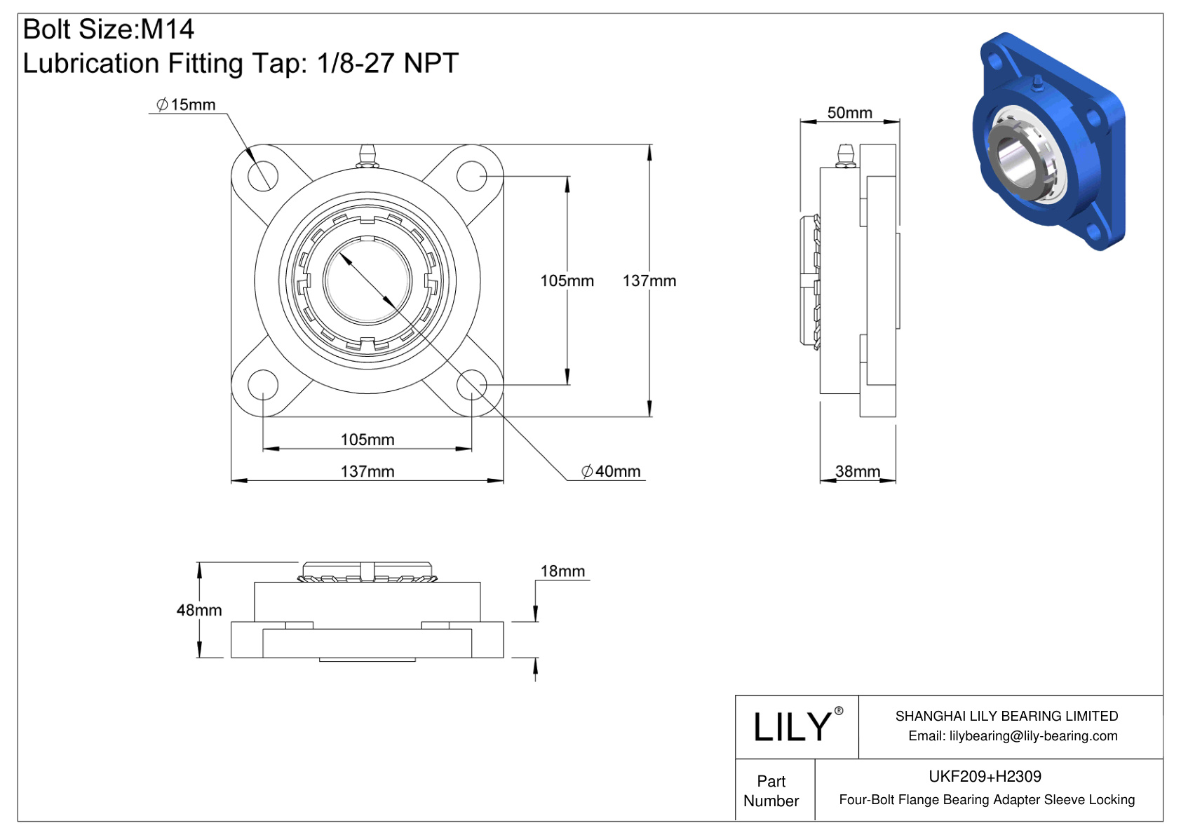 UKF209+H2309 Manguito de fijación del adaptador de cojinete de brida de cuatro pernos cad drawing