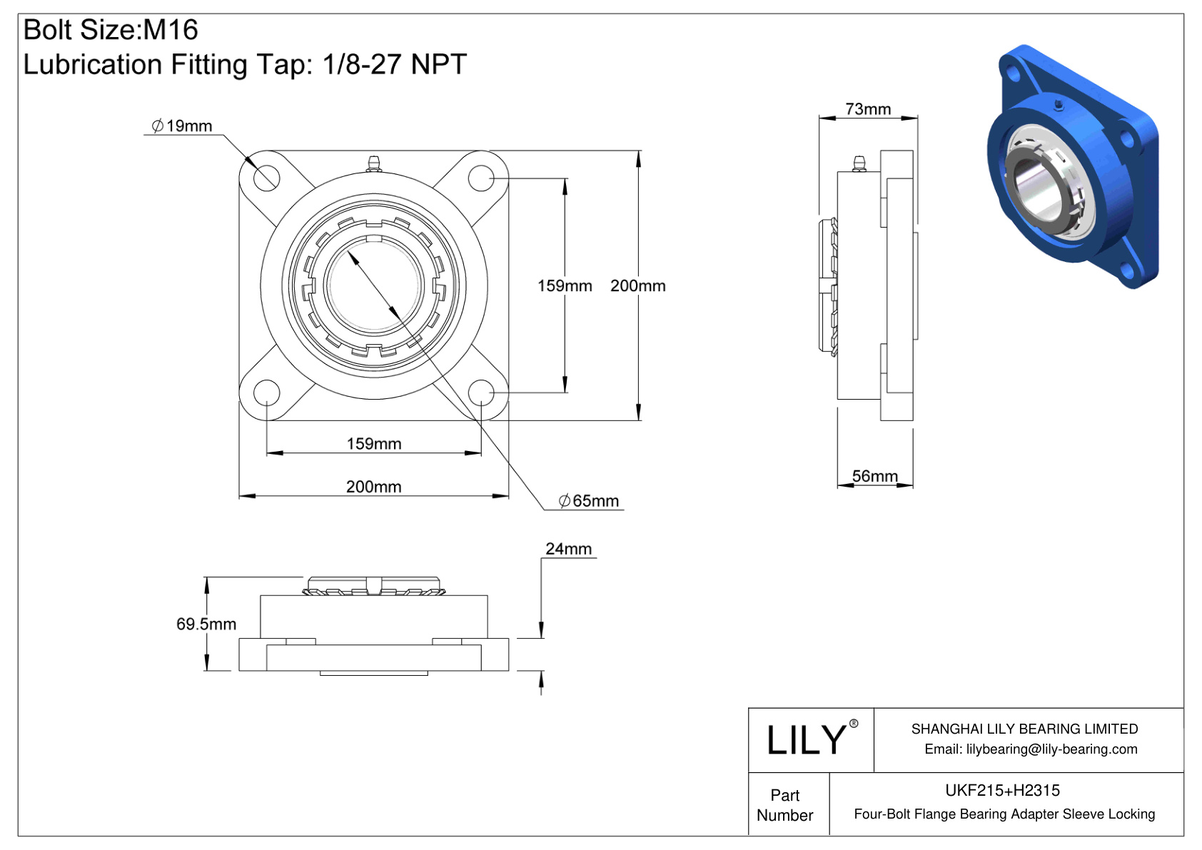 UKF215+H2315 Four-Bolt Flange Bearing Adapter Sleeve Locking cad drawing