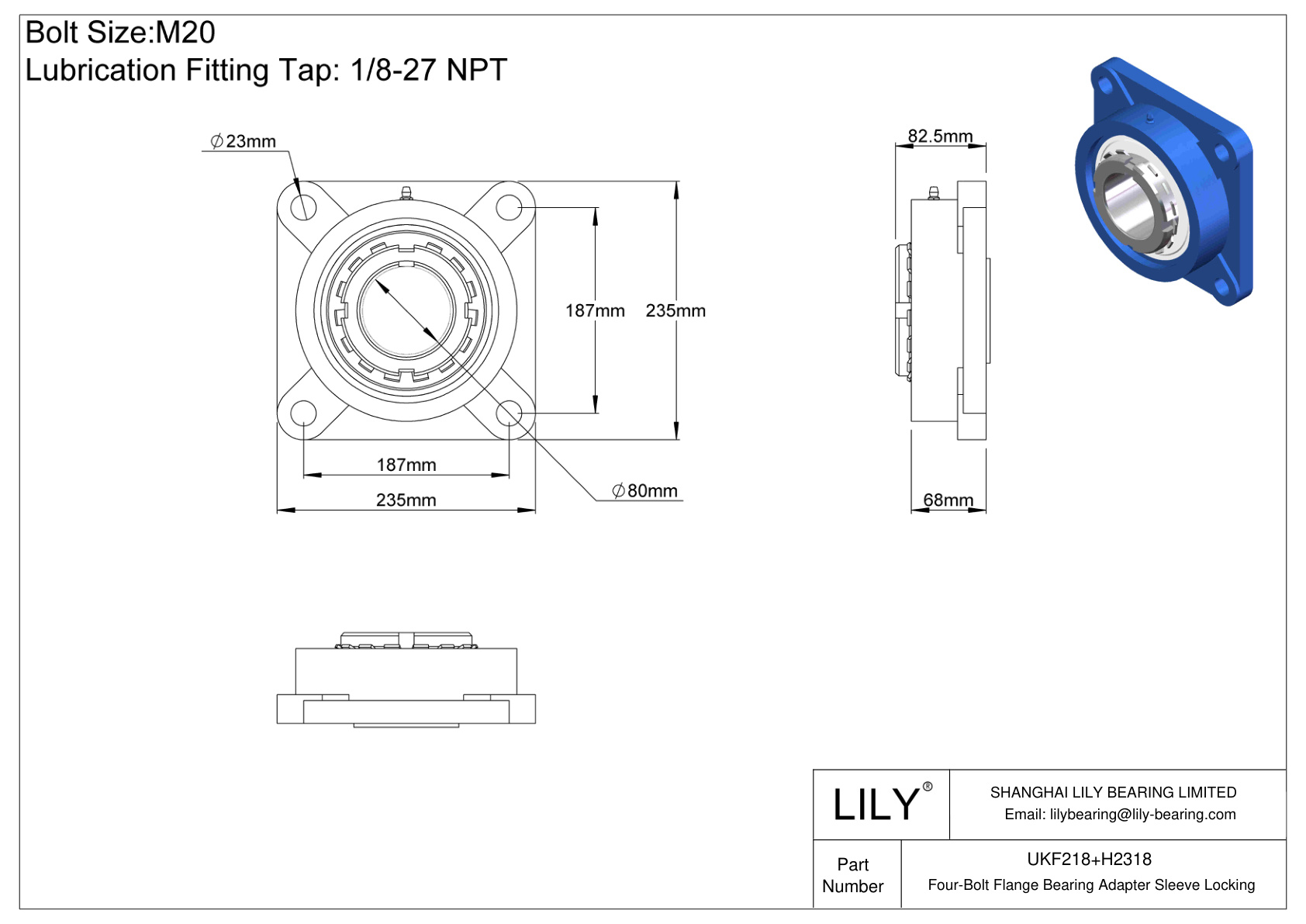 UKF218+H2318 四螺栓法兰轴承适配器套筒锁定 cad drawing