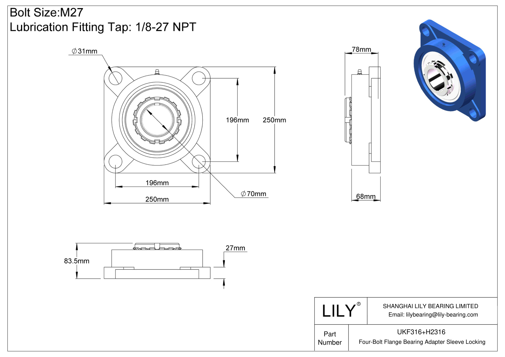 UKF316+H2316 四螺栓法兰轴承适配器套筒锁定 cad drawing