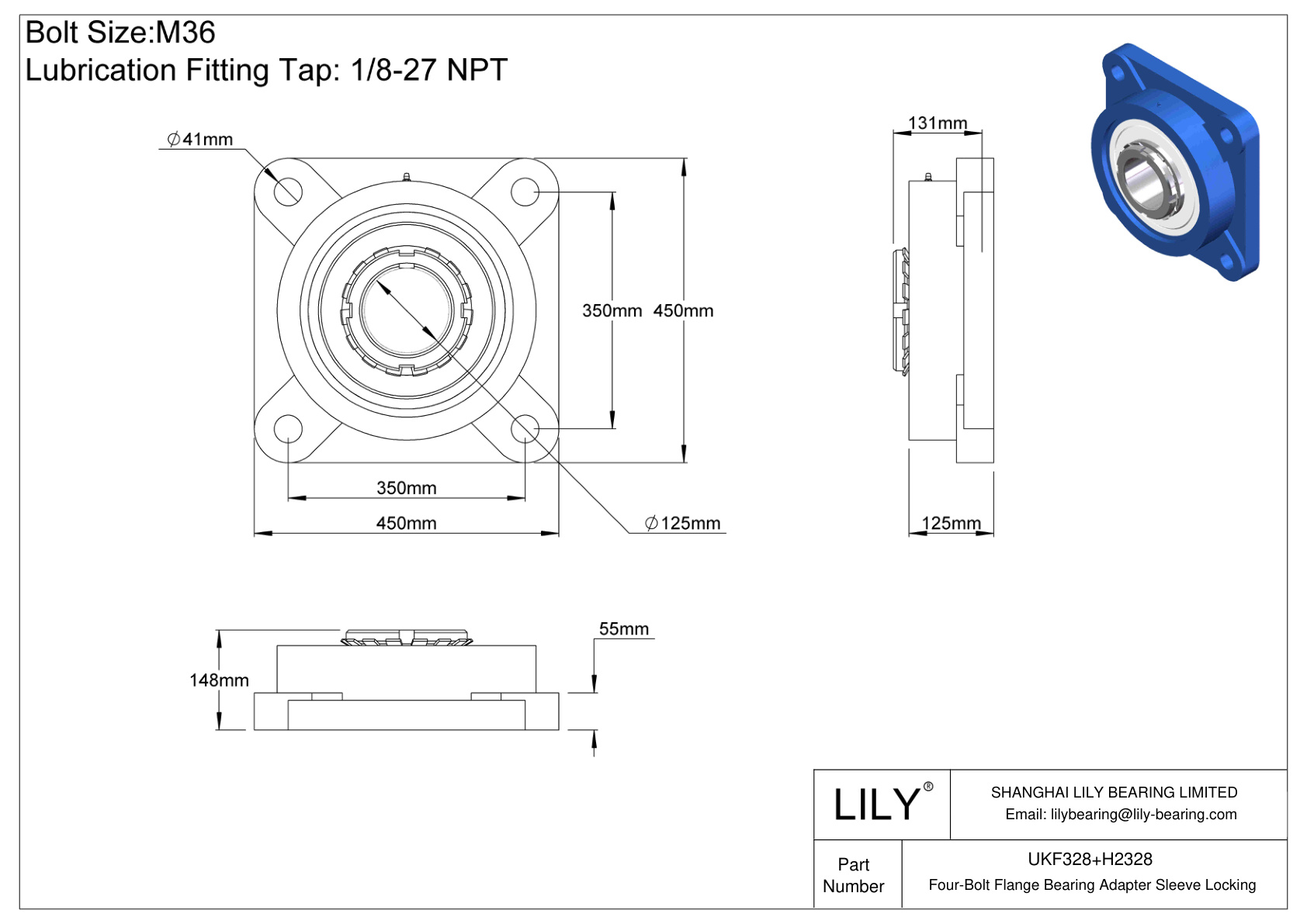 UKF328+H2328 四螺栓法兰轴承适配器套筒锁定 cad drawing