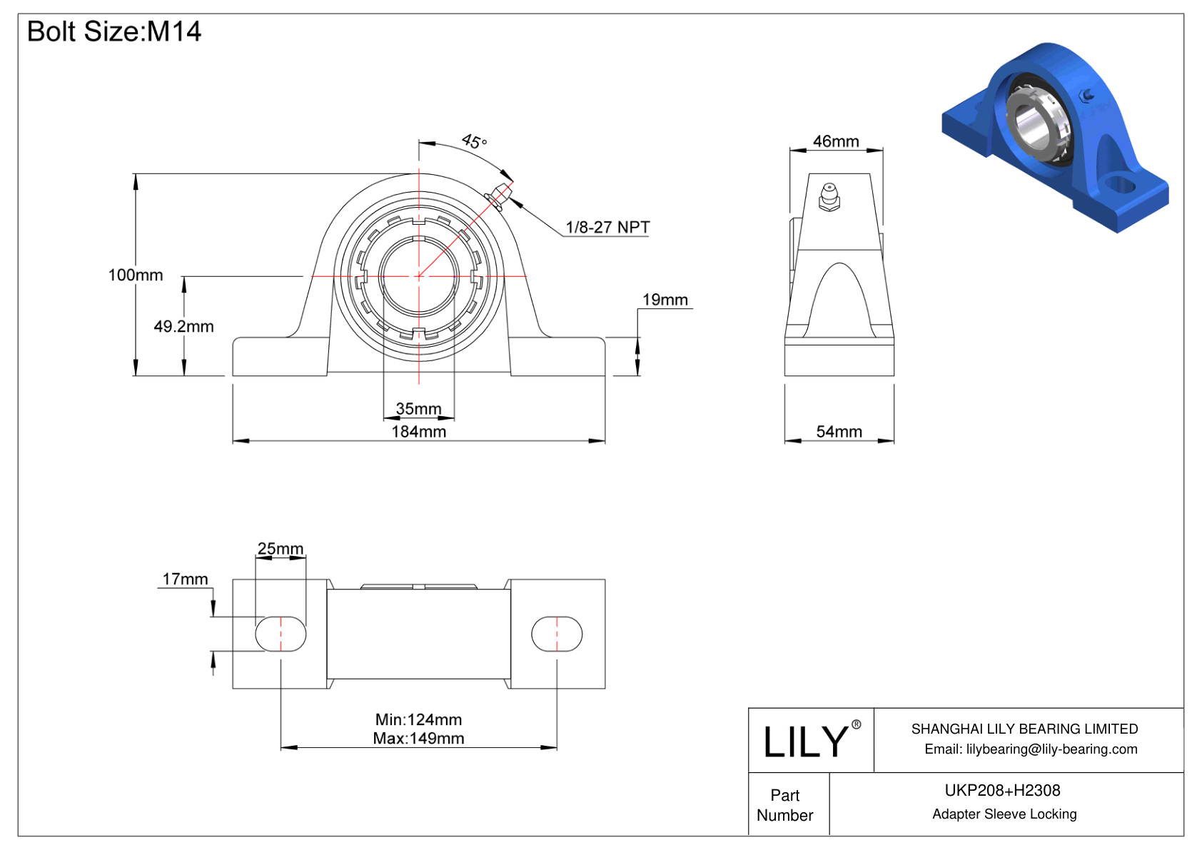 UKP208+H2308 Manguito de fijación del adaptador de cojinete de bloque de almohadilla cad drawing