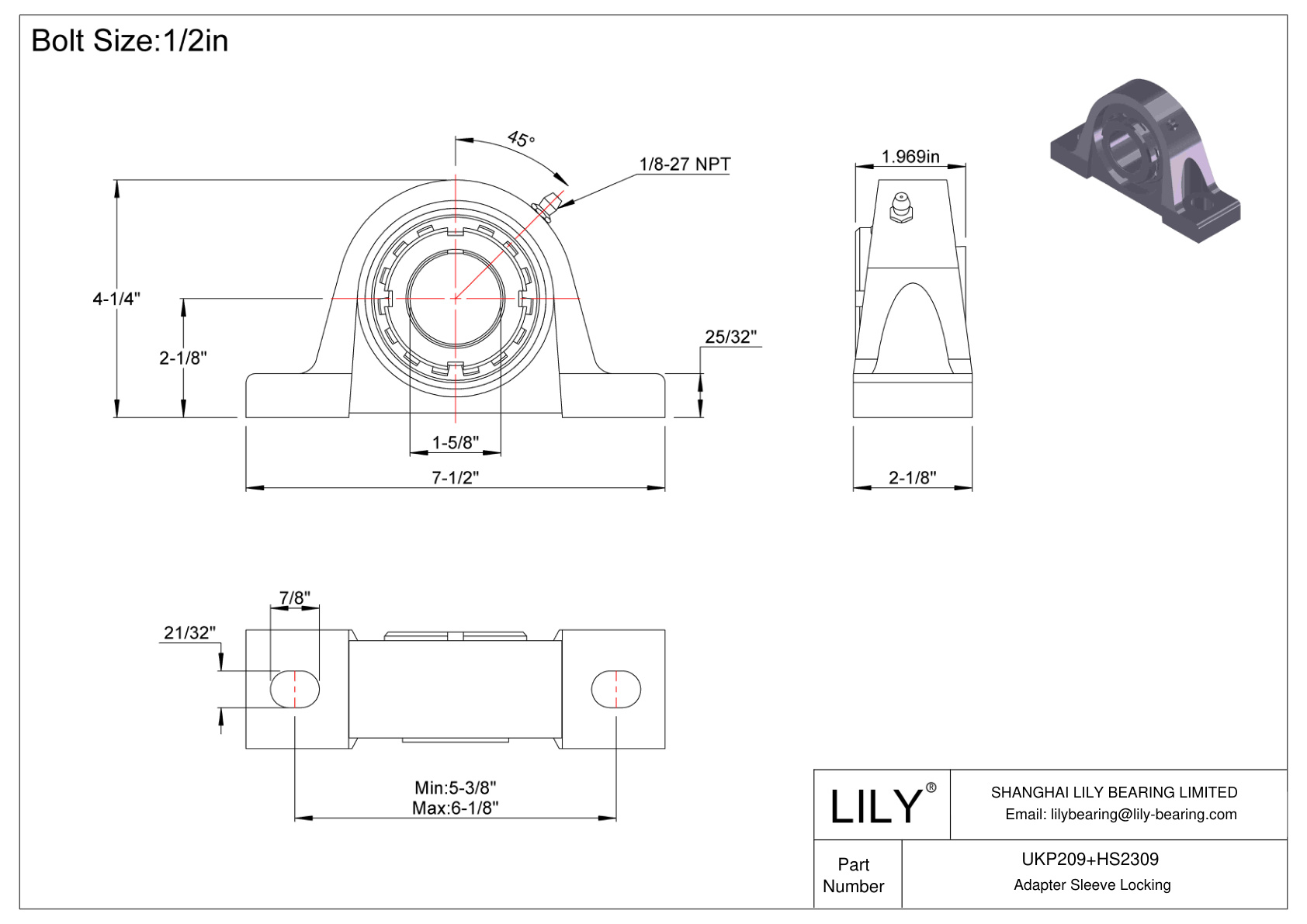 UKP209+HS2309 Manguito de fijación del adaptador de cojinete de bloque de almohadilla cad drawing