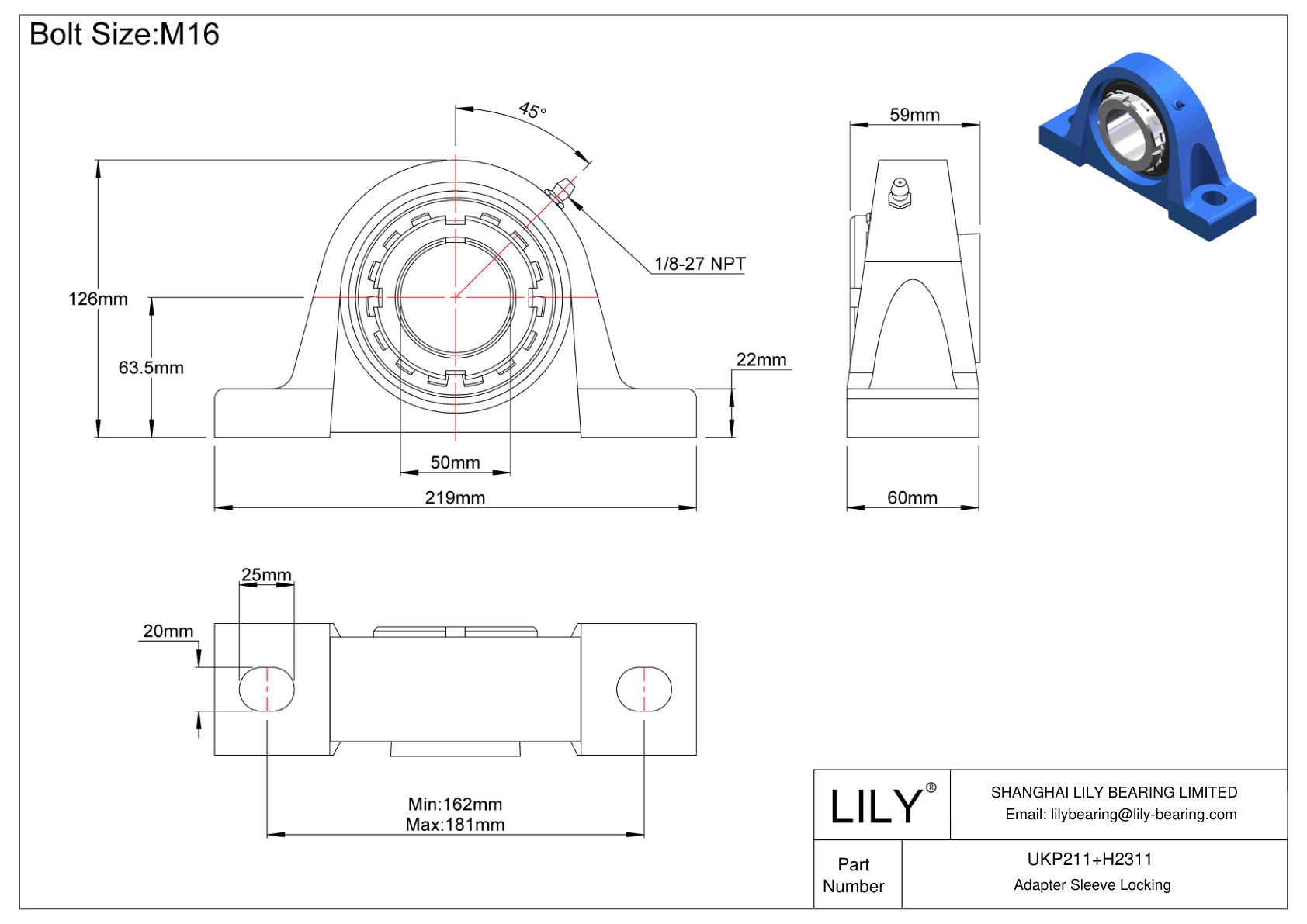 UKP211+H2311 Manguito de fijación del adaptador de cojinete de bloque de almohadilla cad drawing