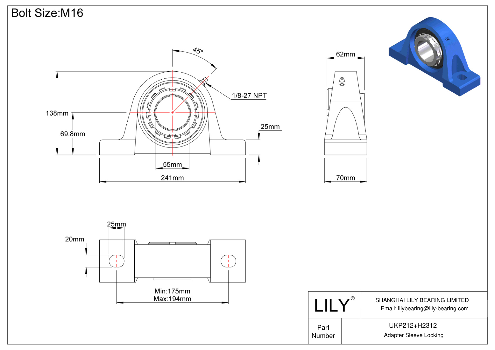 UKP212+H2312 滑动轴承适配器套筒锁定 cad drawing