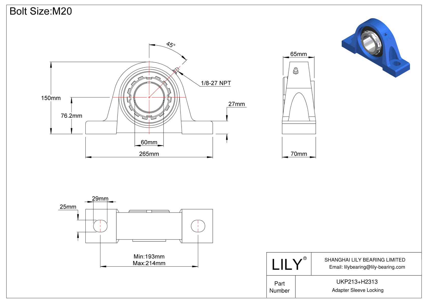 UKP213+H2313 Pillow Block Bearing Adapter Sleeve Locking cad drawing