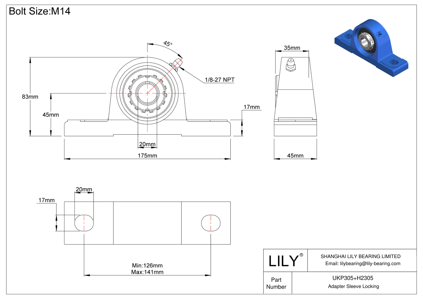 UKP305+H2305 滑动轴承适配器套筒锁定 cad drawing