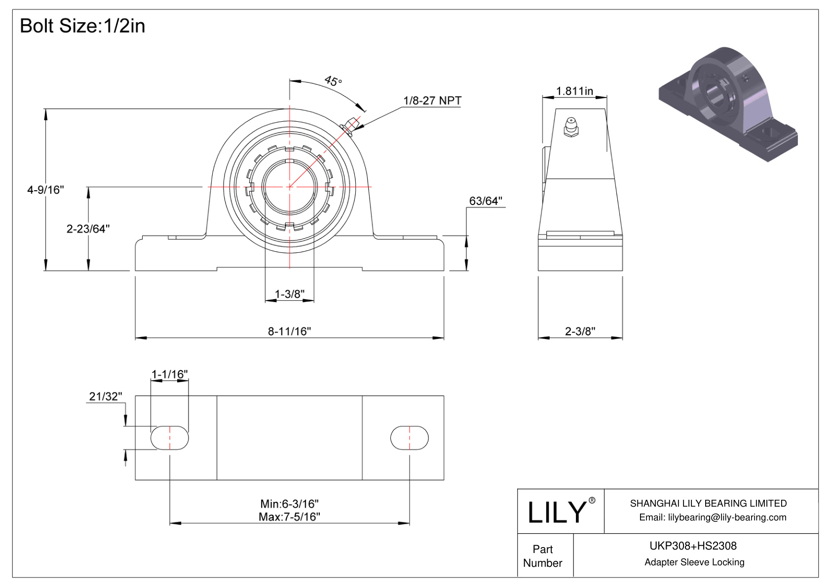 UKP308+HS2308 滑动轴承适配器套筒锁定 cad drawing