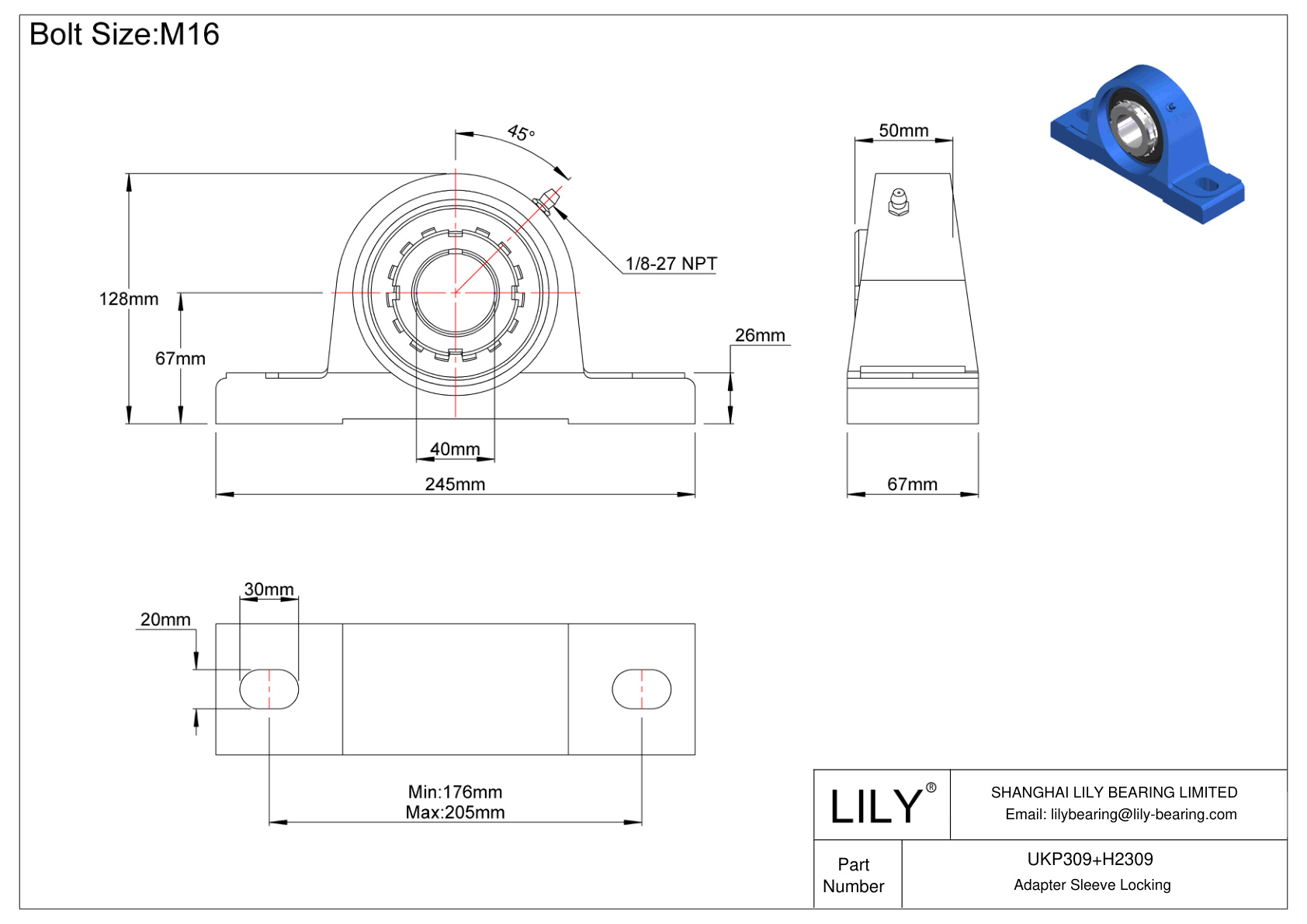 UKP309+H2309 滑动轴承适配器套筒锁定 cad drawing