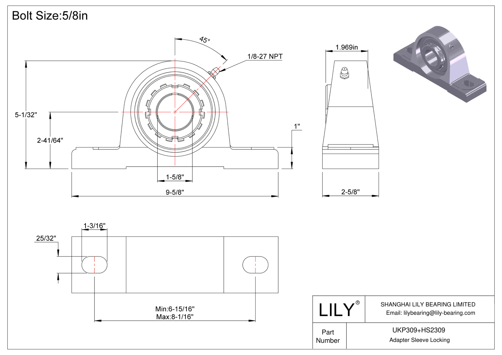 UKP309+HS2309 滑动轴承适配器套筒锁定 cad drawing