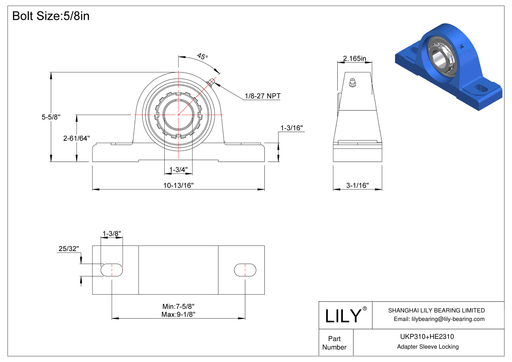 UKP310+HE2310 Pillow Block Bearing Adapter Sleeve Locking cad drawing