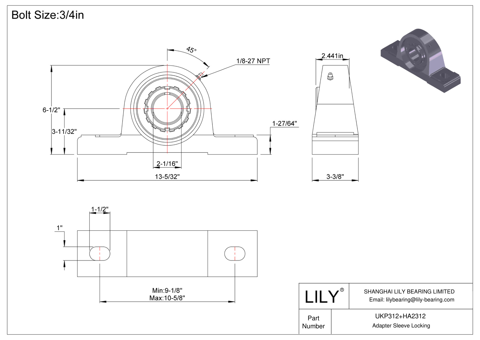 UKP312+HA2312 Pillow Block Bearing Adapter Sleeve Locking cad drawing