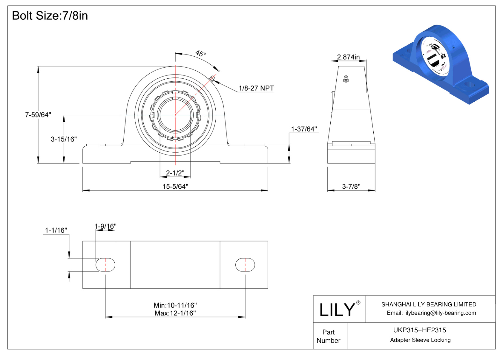 UKP315+HE2315 Pillow Block Bearing Adapter Sleeve Locking cad drawing