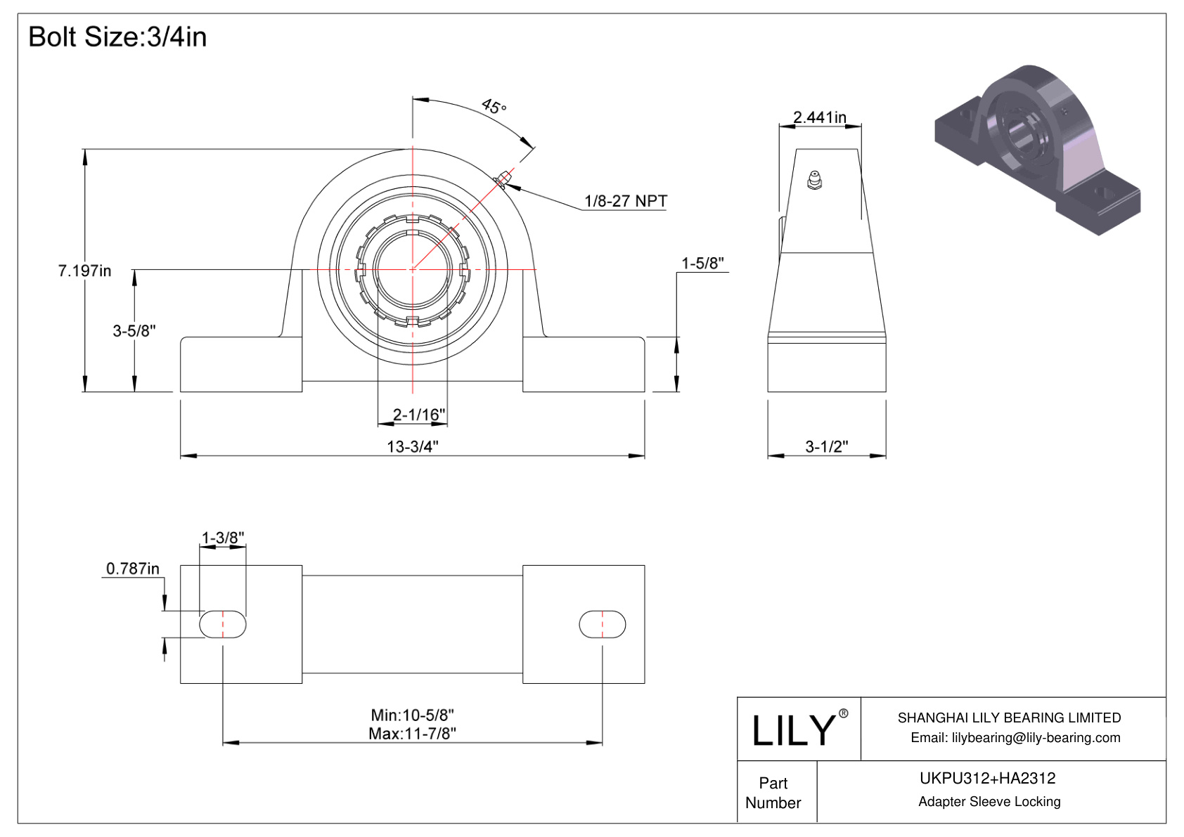 UKPU312+HA2312 滑动轴承适配器套筒锁定 cad drawing