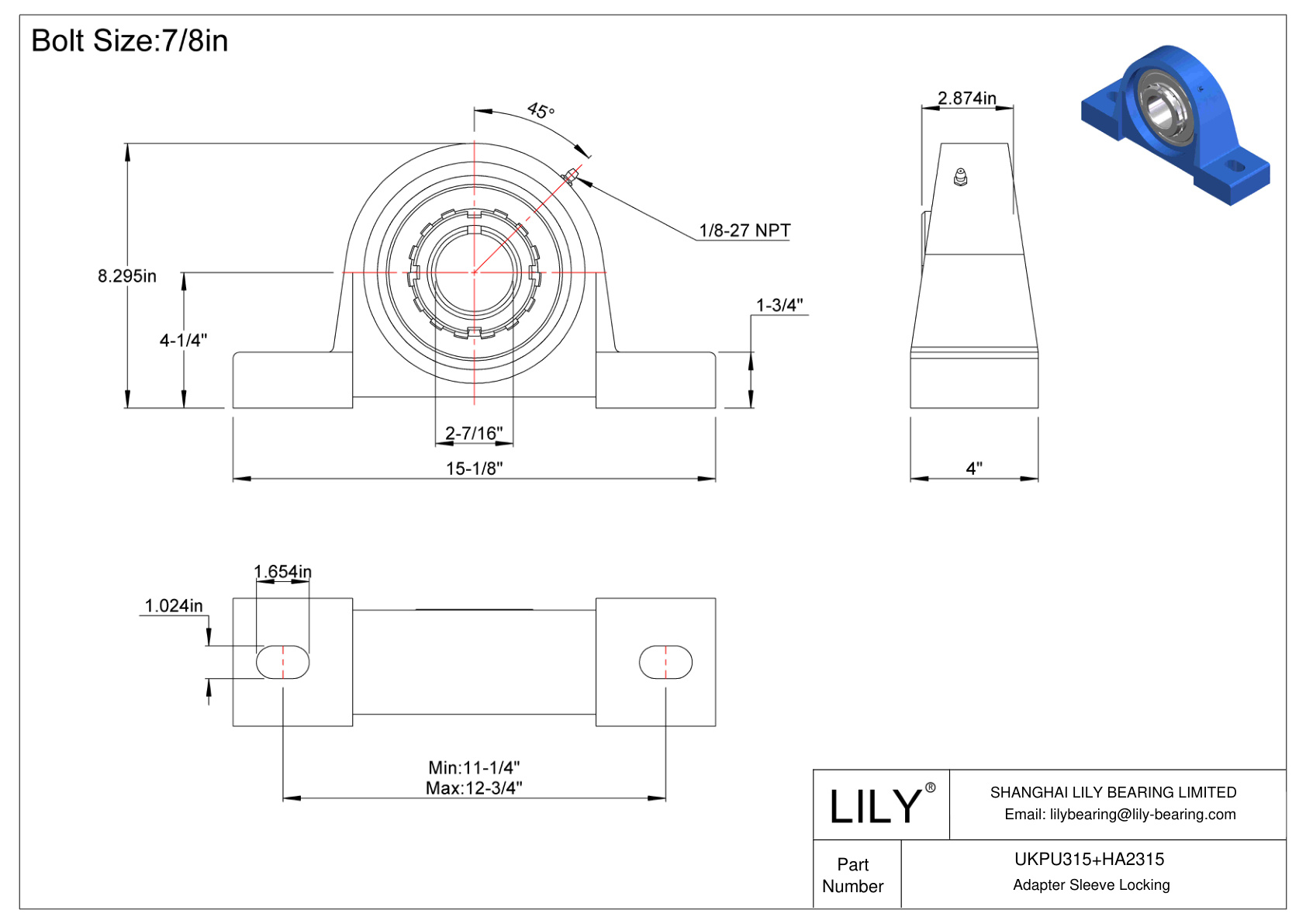 UKPU315+HA2315 Pillow Block Bearing Adapter Sleeve Locking cad drawing