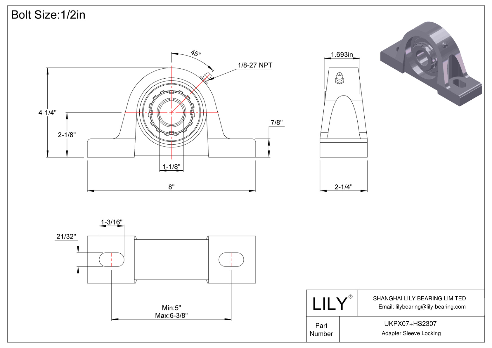 UKPX07+HS2307 Manguito de fijación del adaptador de cojinete de bloque de almohadilla cad drawing