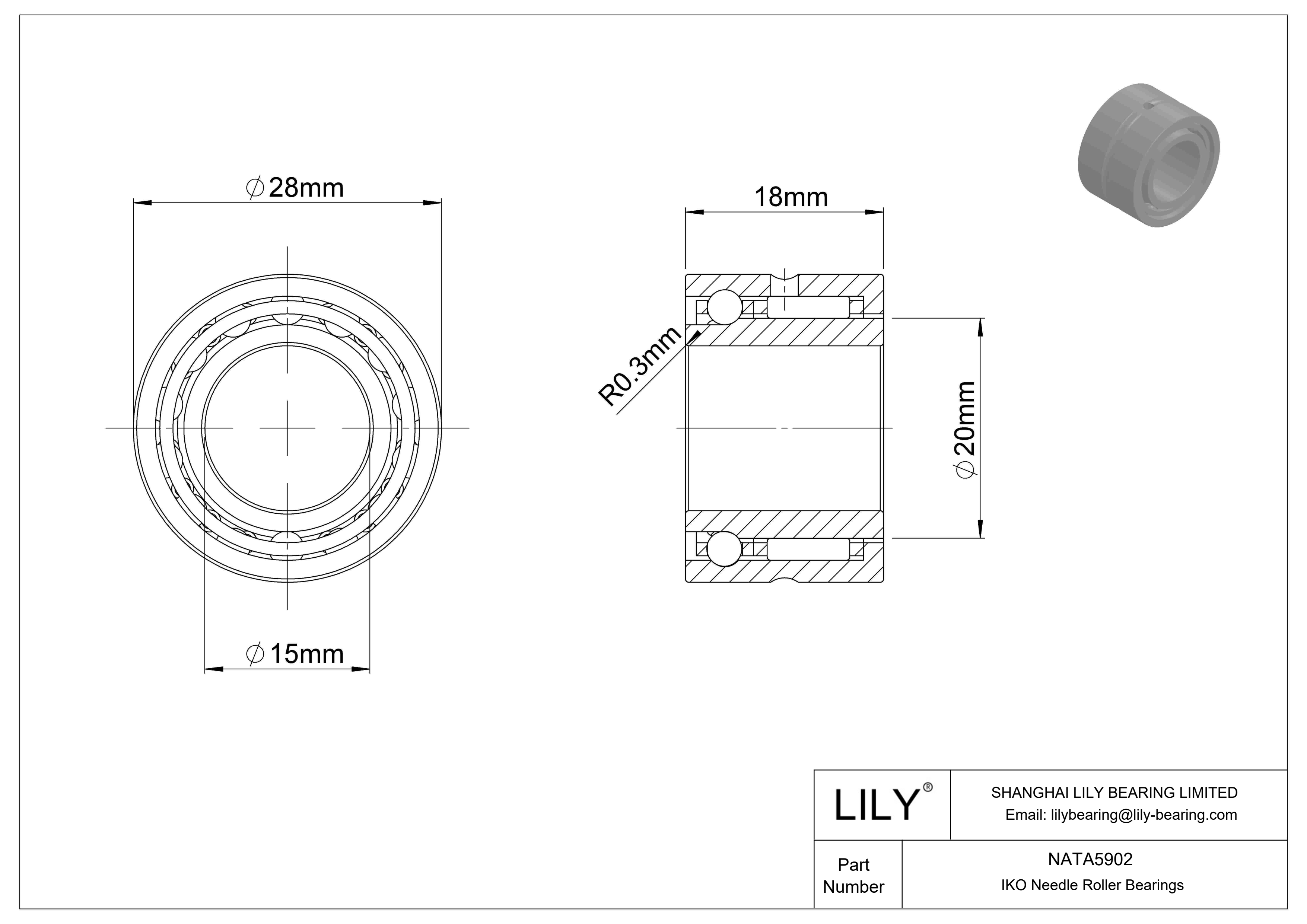 NATA5902 Rodamientos de agujas de tipo combinado cad drawing