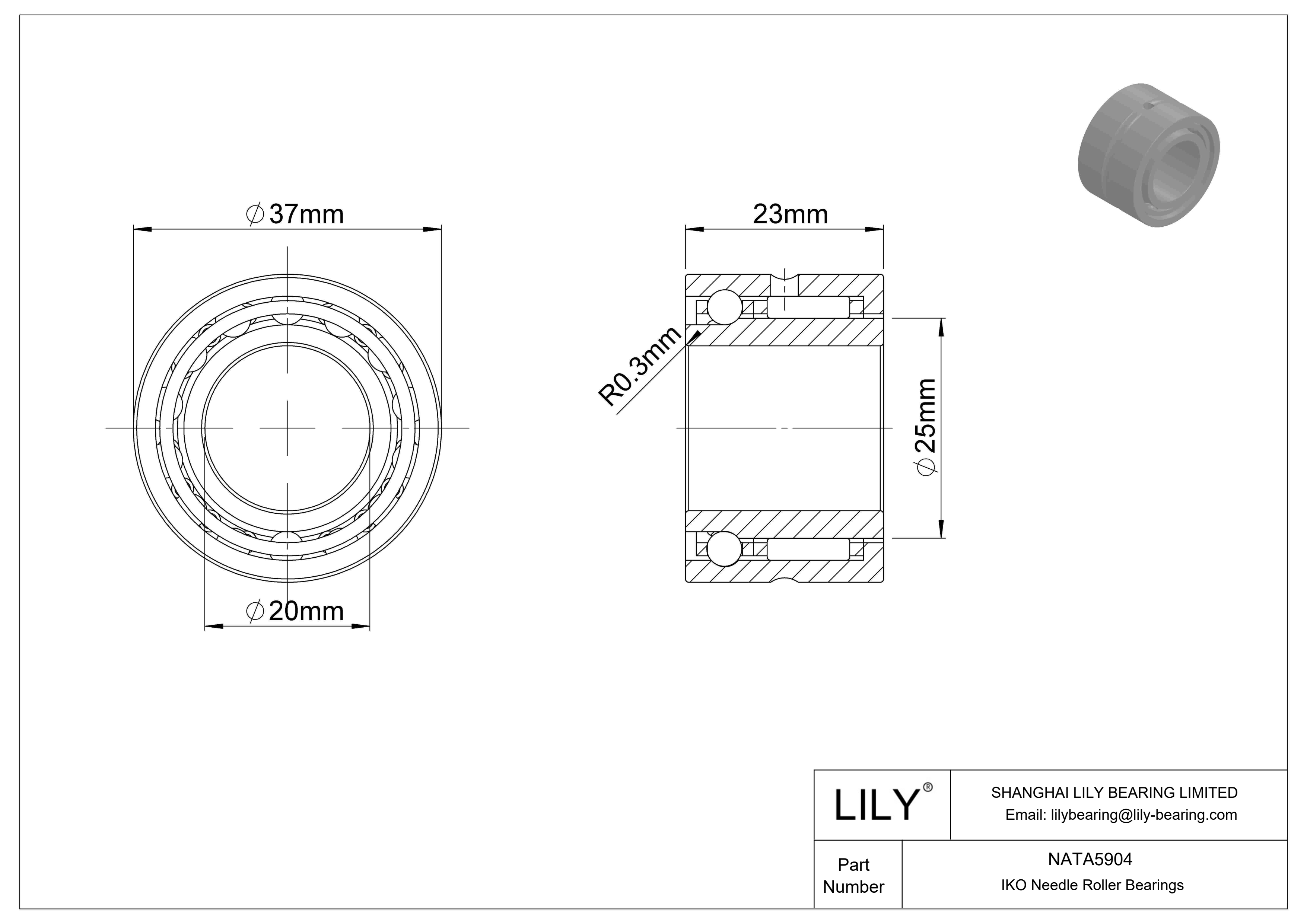 NATA5904 Combined Type Needle Roller Bearings cad drawing