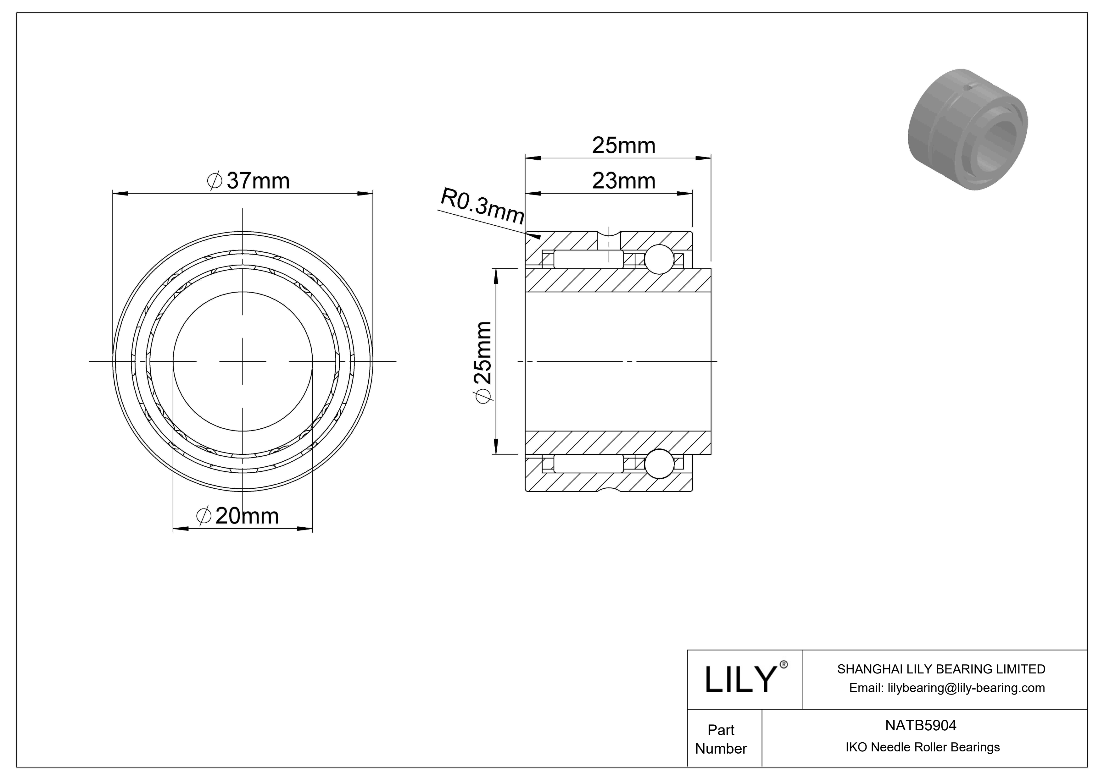 NATB5904 Combined Type Needle Roller Bearings cad drawing